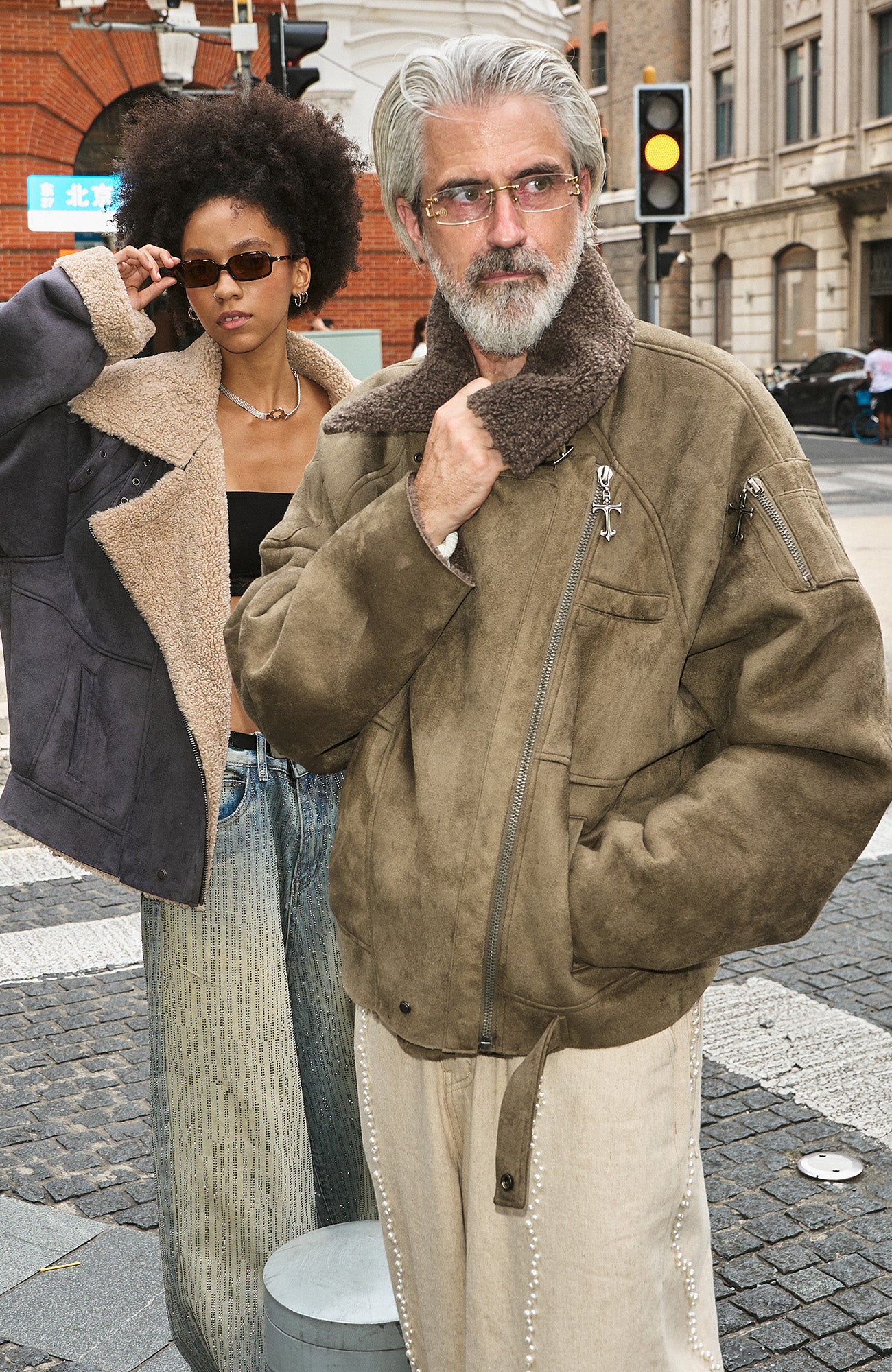 STEEPC Asym Zip Suede Shearling Jacket