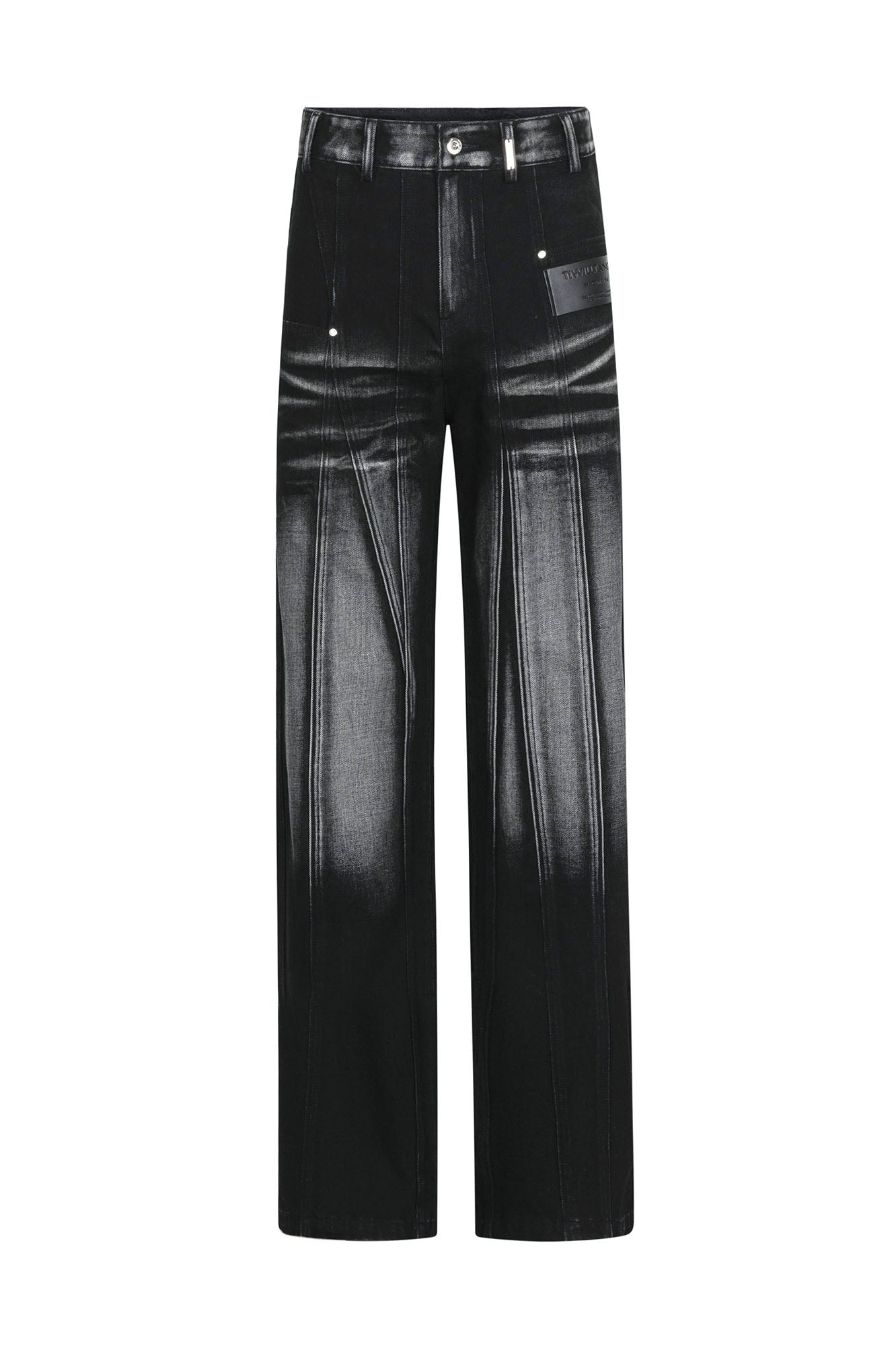 TIWILLTANG Whiskering Washed Panel Straight-Leg Jeans, premium urban and streetwear designers apparel on PROJECTISR.com, TIWILLTANG