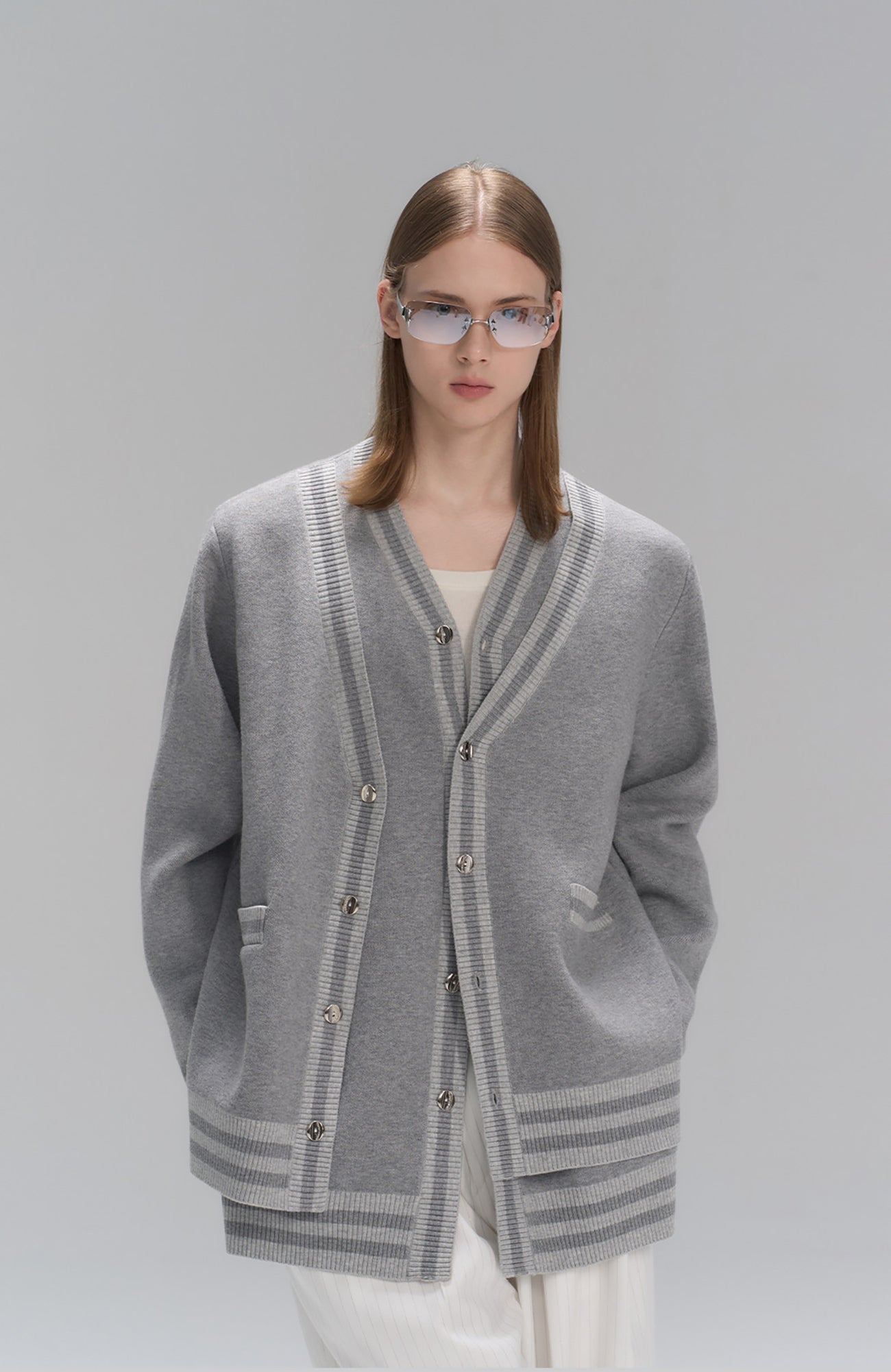 TIWILLTANG Layered Placket Knit Cardigan