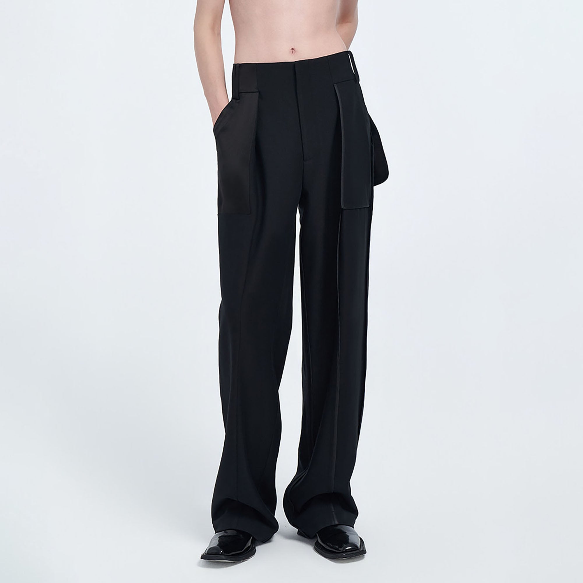 TIWILLTANG Satin Panel Straight-Leg Pants