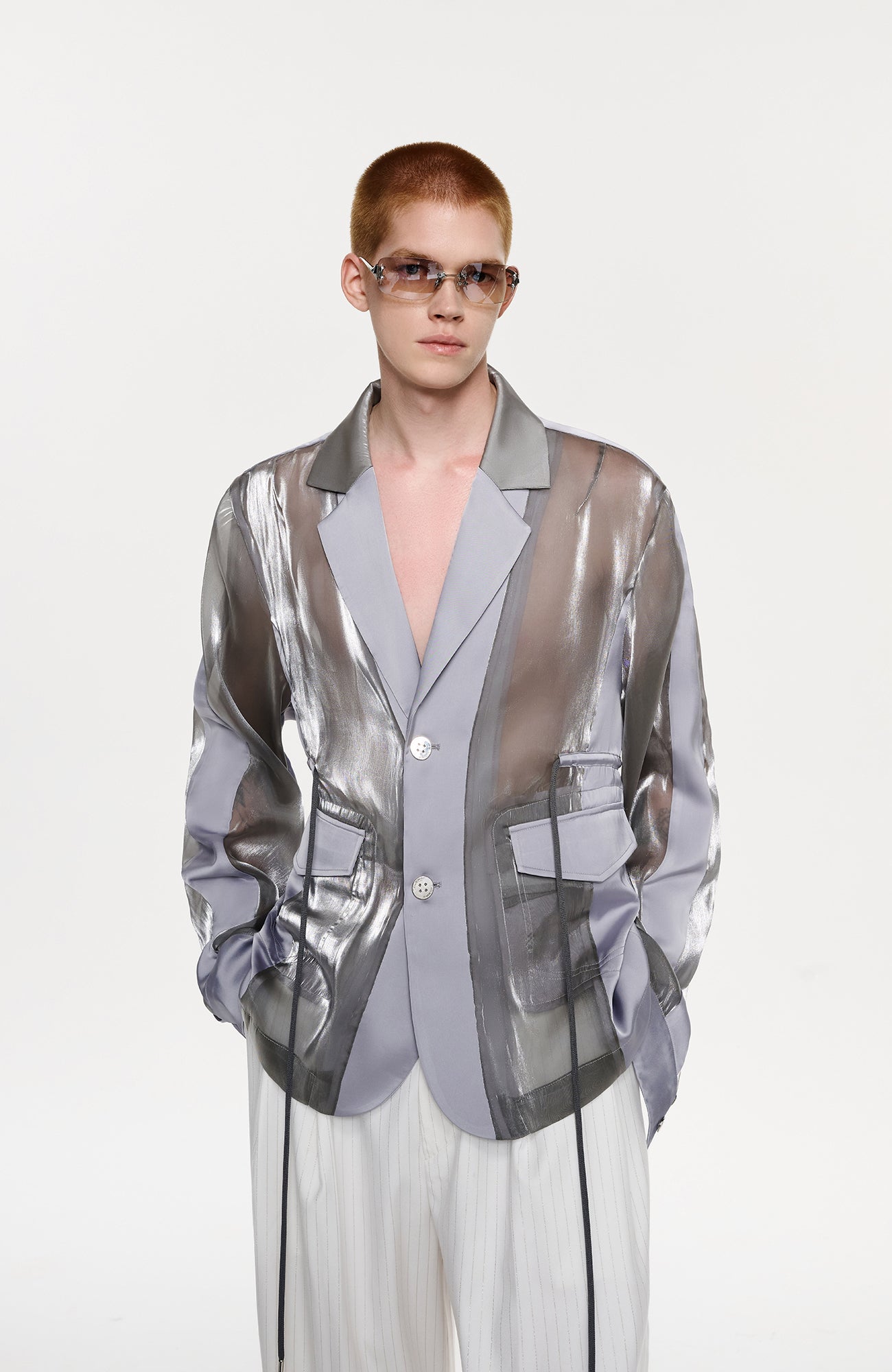TIWILLTANG Drawstring Lustrous Paneled Blazer