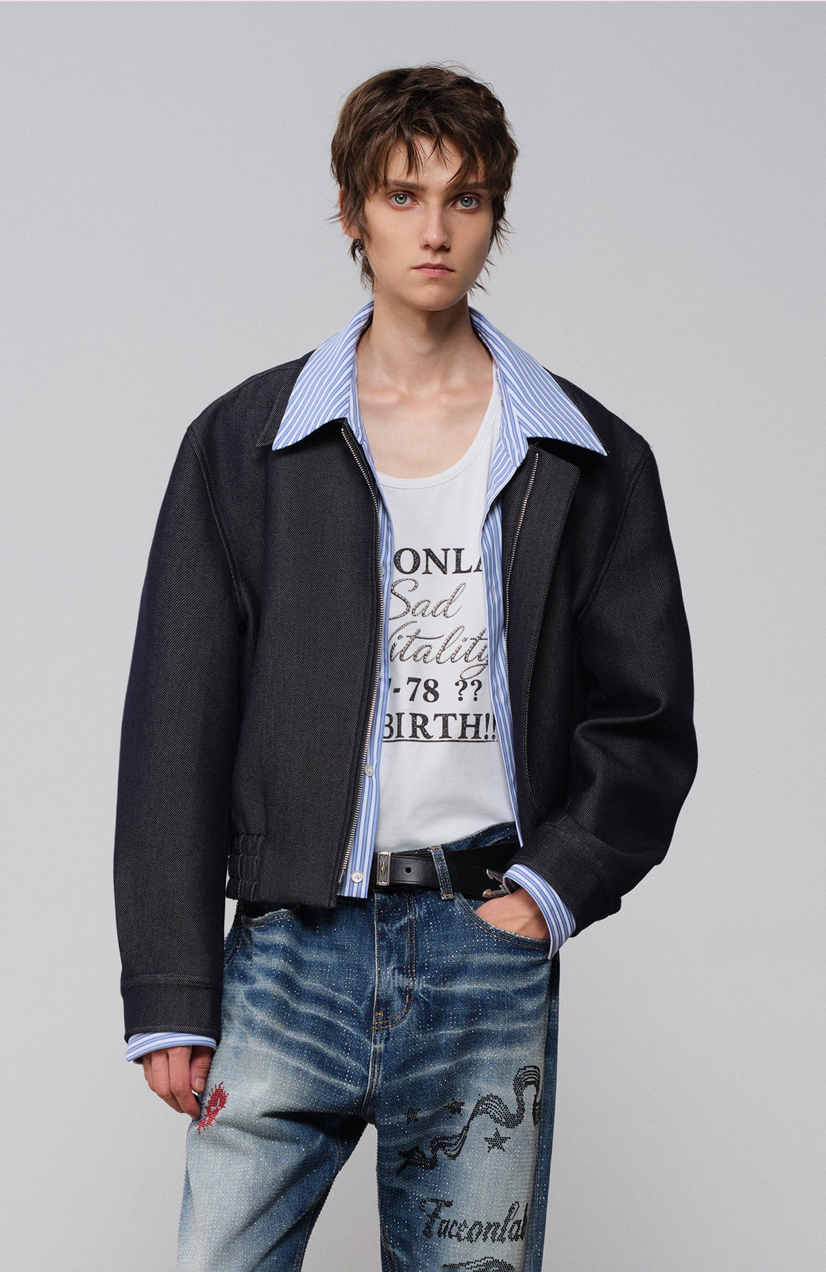 FACEONLAB Embroidered Spliced Shirt Jacket