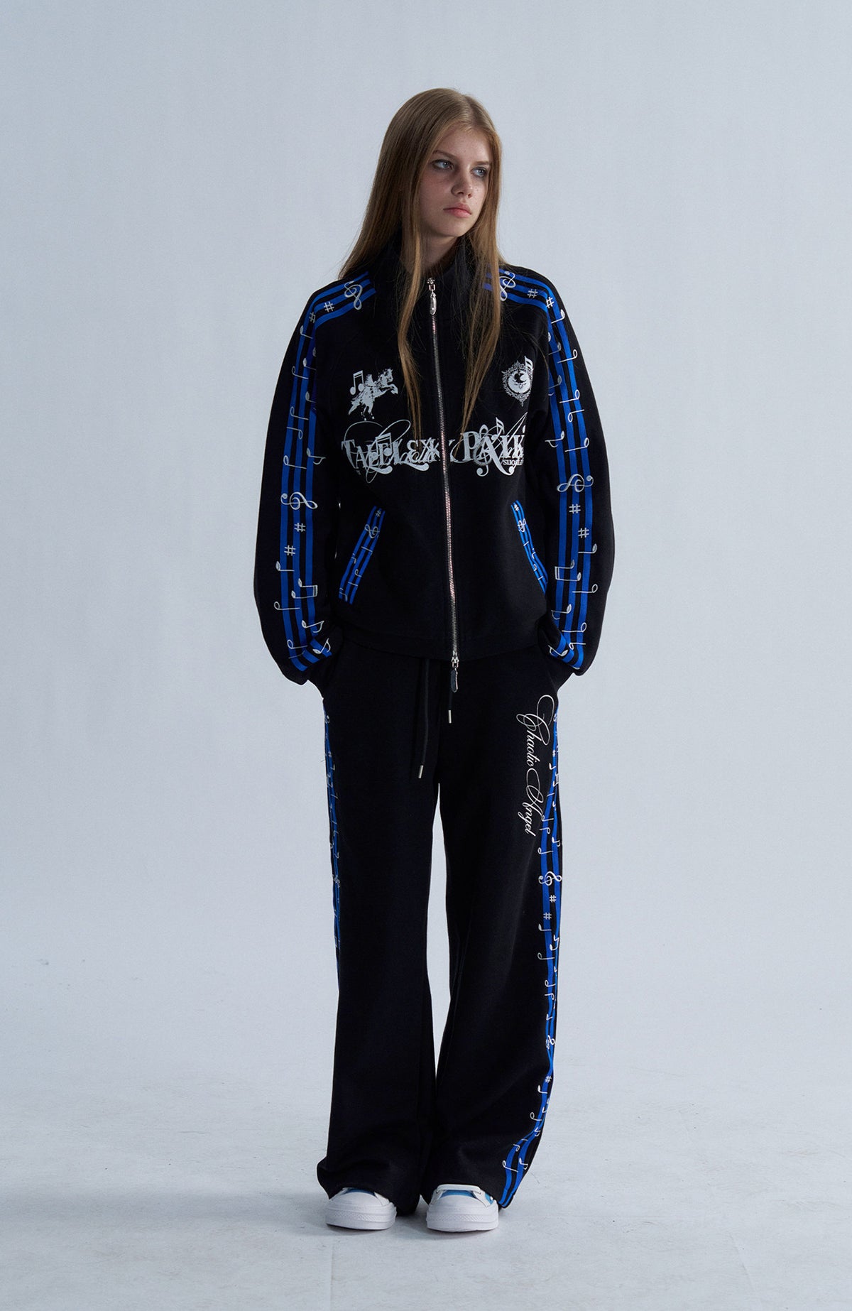 PAIKI Striped Double-Waistband Straight-Leg Sweatpants