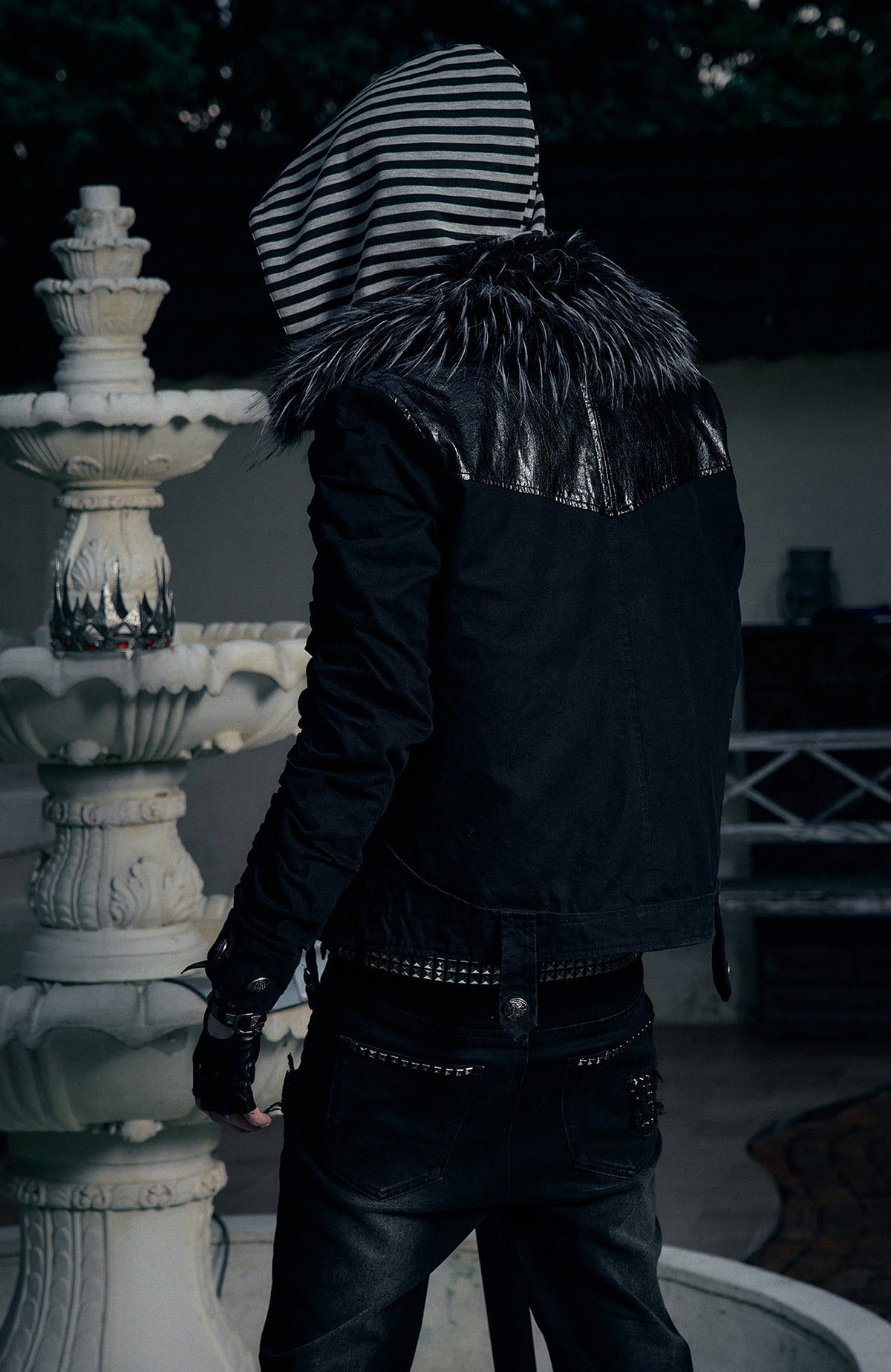 PAIKI Detachable Fur-Collar Canvas Double-Breasted Jacket