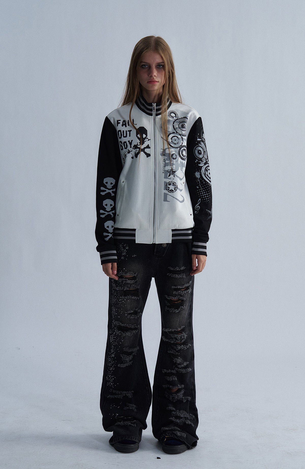 PAIKI Skull Graphic Slim Zip-Up Hoodie Jacket