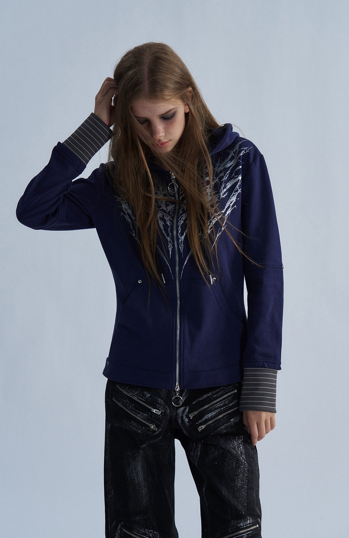 PAIKI Striped Layered Zip-Up Hoodie