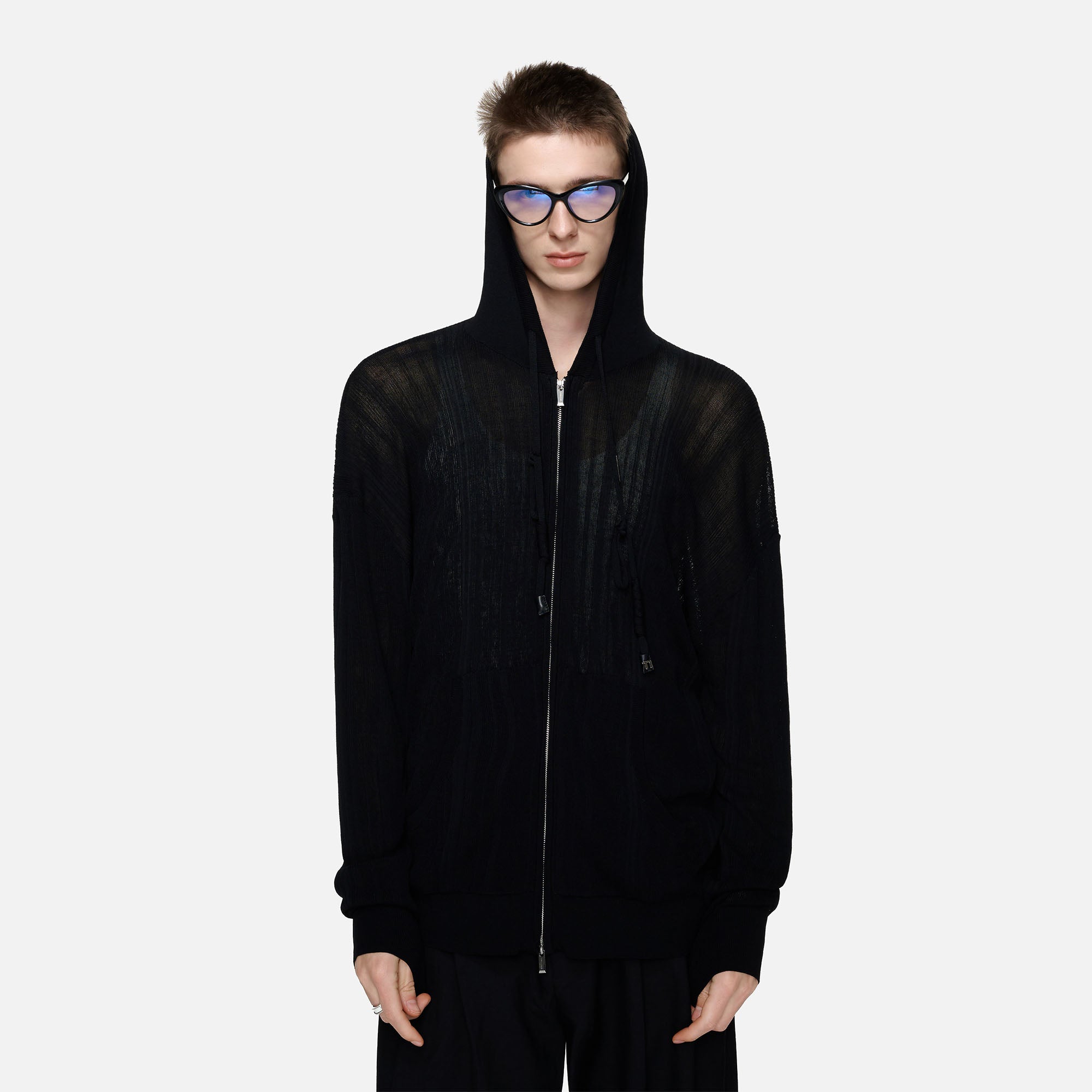 TIWILLTANG Sheer Knit Zip-Up Hoodie