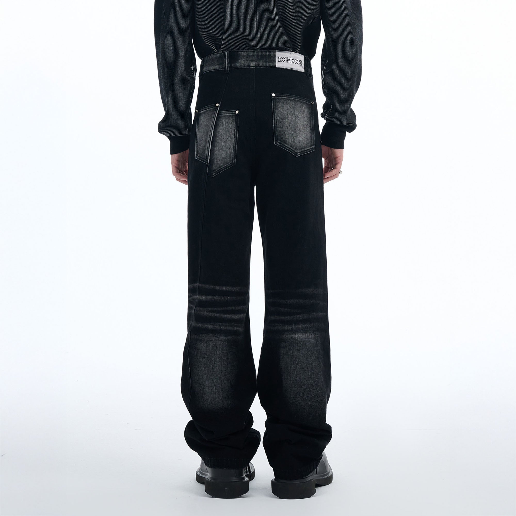 TIWILLTANG Whiskering Washed Panel Straight-Leg Jeans