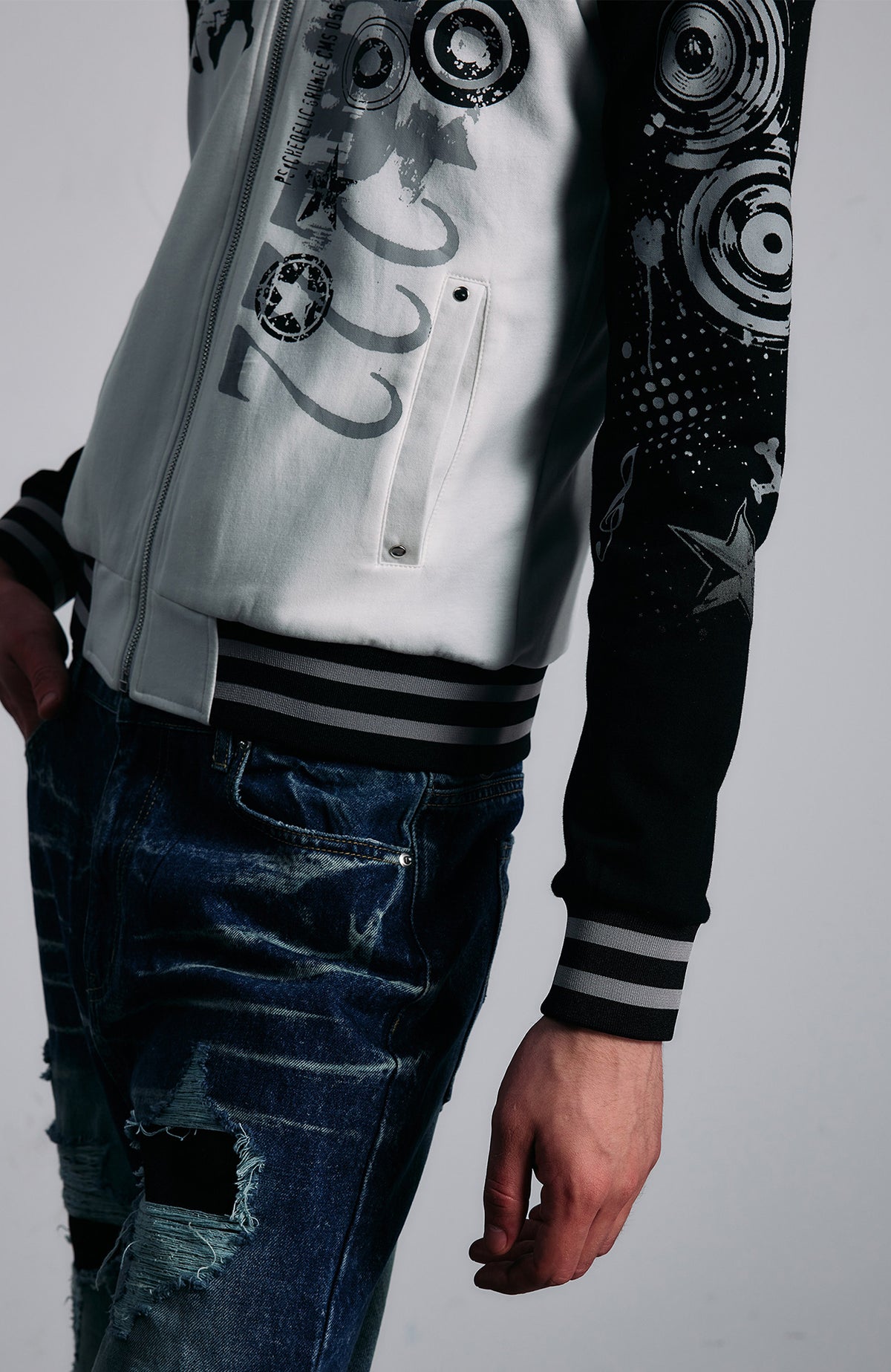 PAIKI Skull Graphic Slim Zip-Up Hoodie Jacket