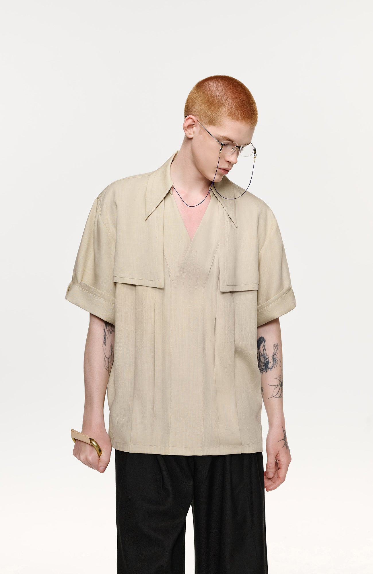 TIWILLTANG Layered Lapel Half Shirt
