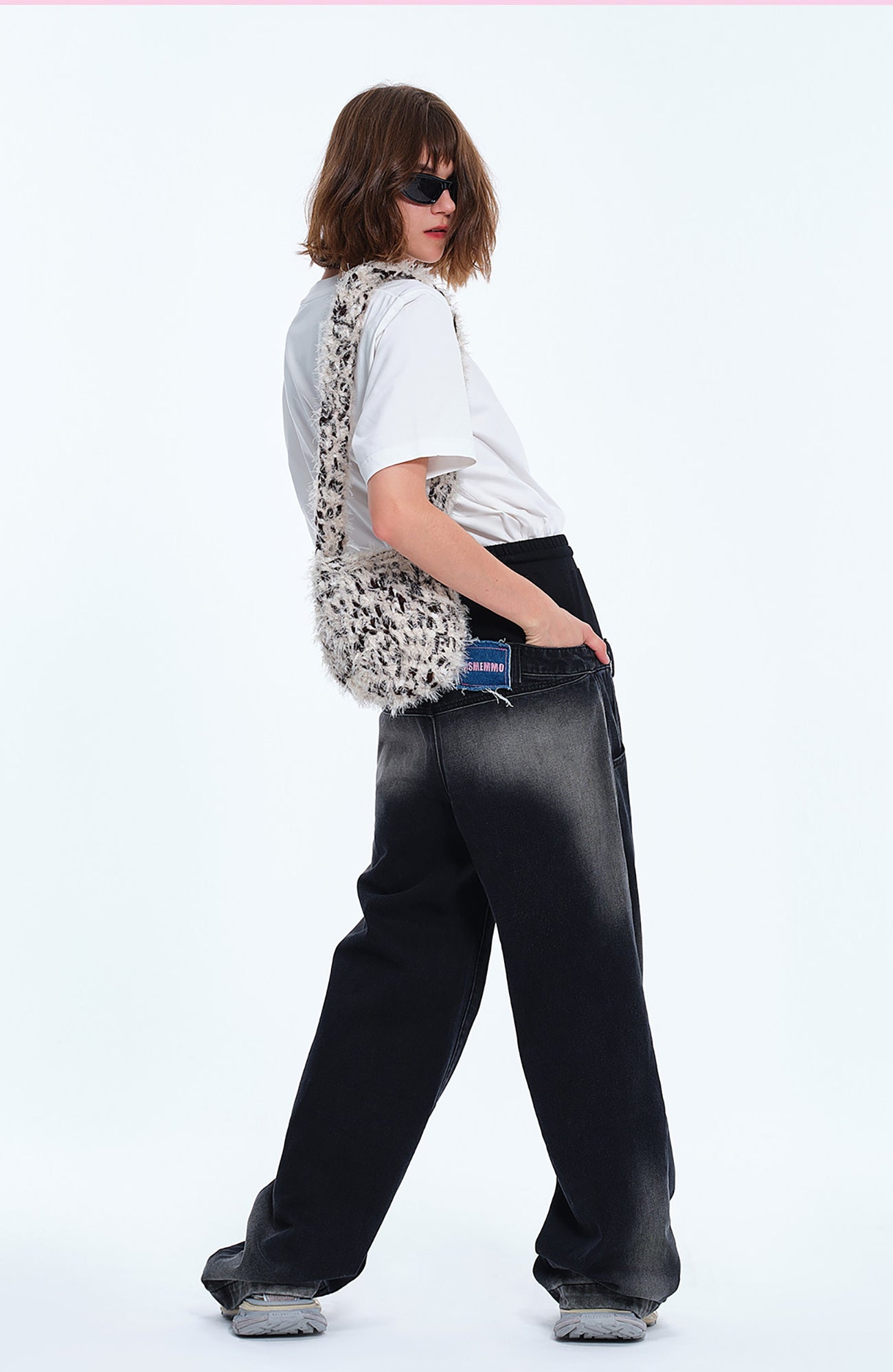 TIWILLTANG Layered Sweatband Washed Denim Pants