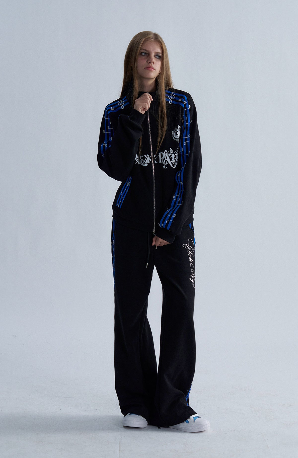 PAIKI Striped Double-Waistband Straight-Leg Sweatpants
