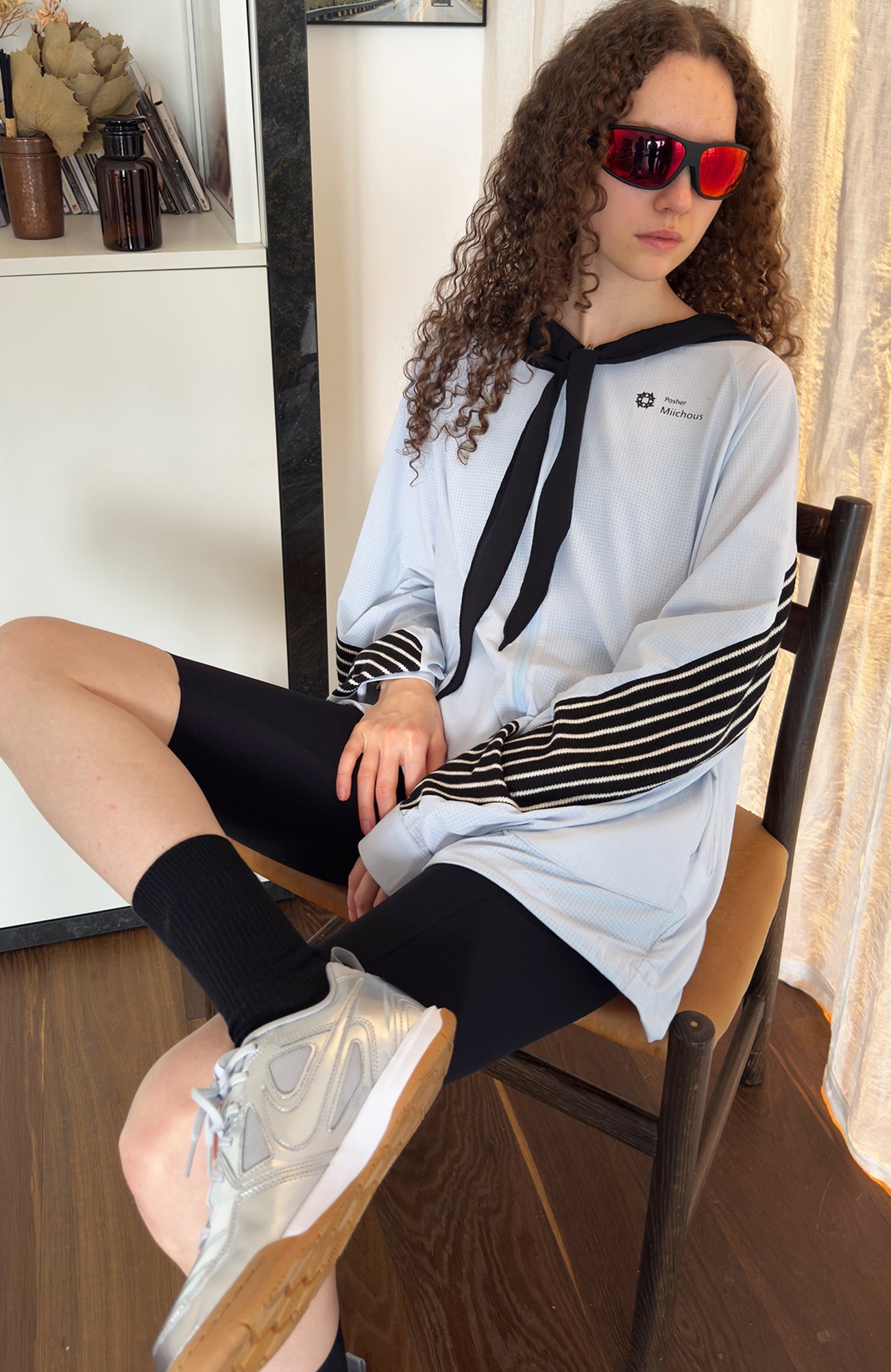 MIICHOUS Contrast Stripes Hooded Tie-Neck Sun Protection Jacket, premium urban and streetwear designers apparel on PROJECTISR.com, MIICHOUS