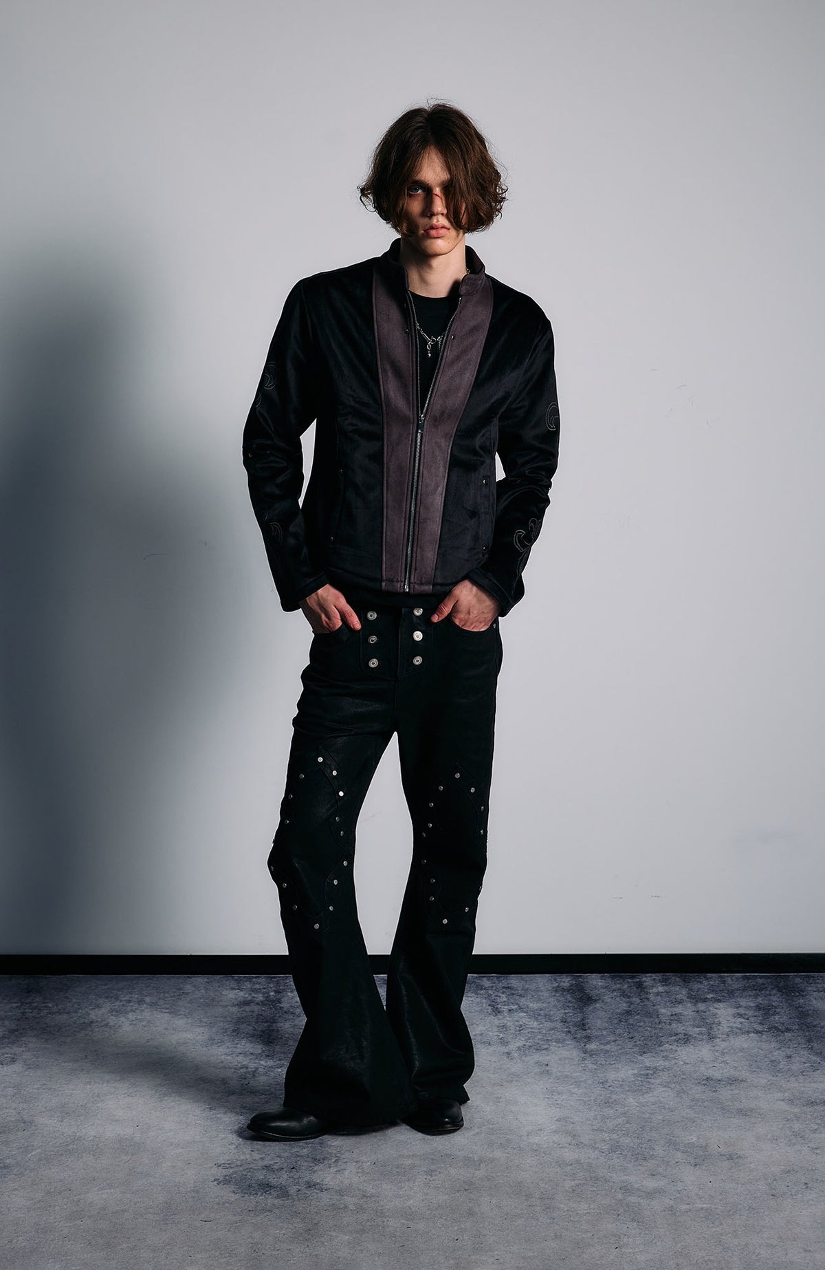 PAIKI Iris Totem Spliced Suede Fitted Jacket