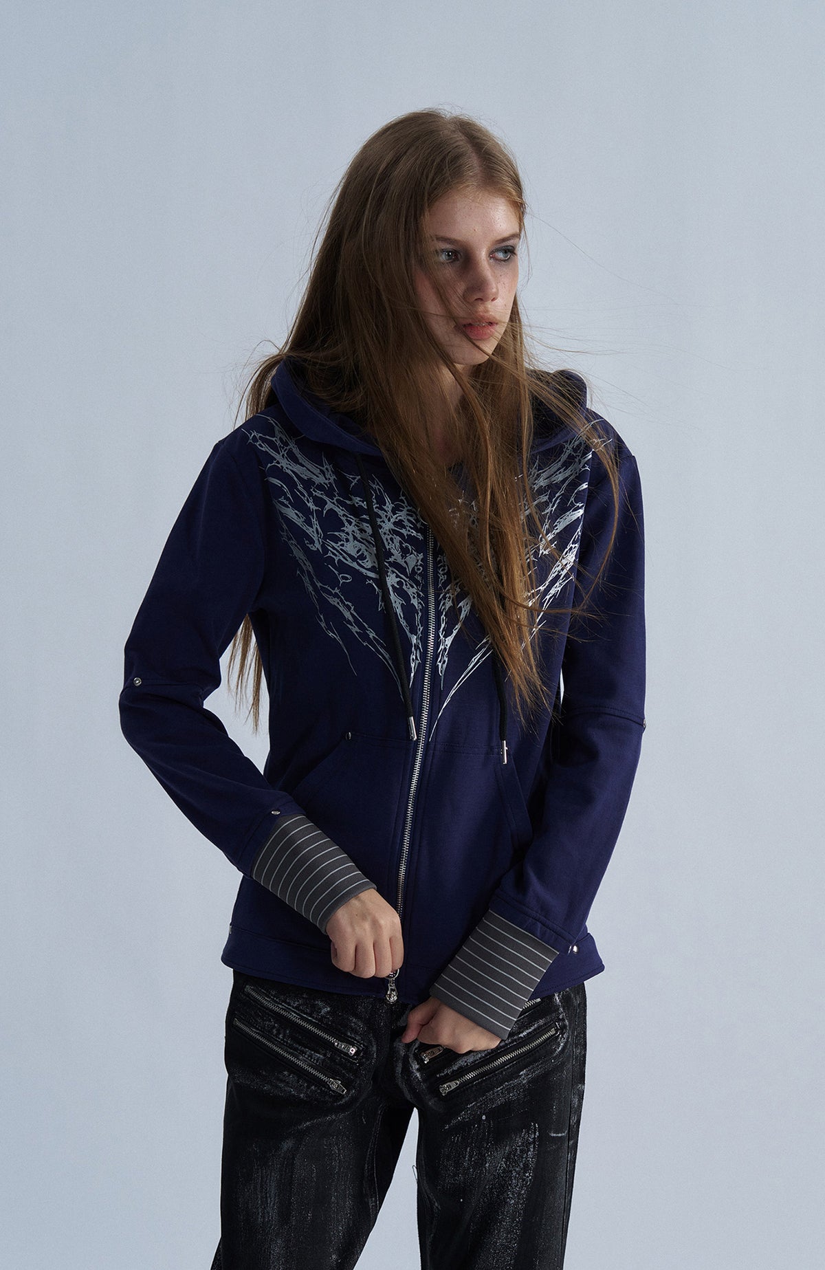 PAIKI Striped Layered Zip-Up Hoodie