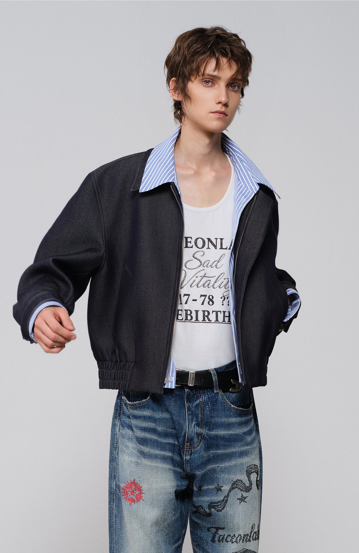 FACEONLAB Embroidered Spliced Shirt Jacket