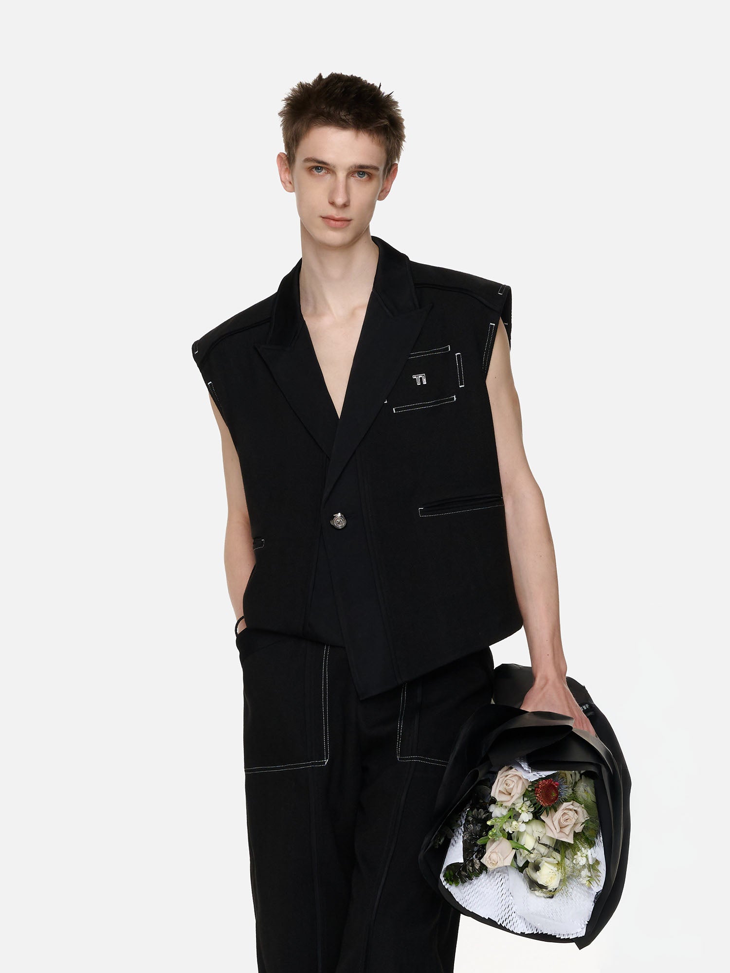 TIWILLTANG Asymmetrical Lapel Vest Black, premium urban and streetwear designers apparel on PROJECTISR.com, TIWILLTANG