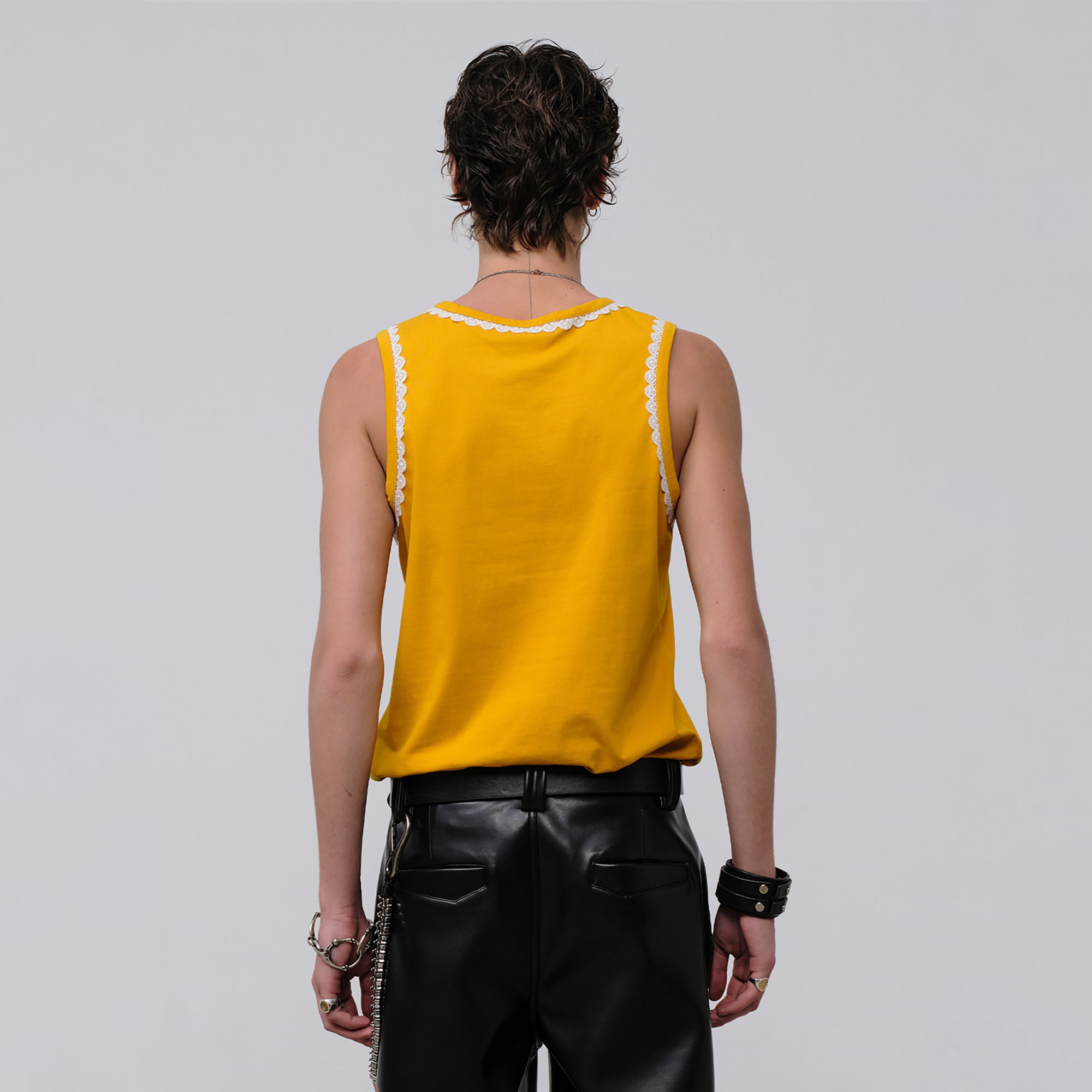 FACEONLAB Lace Trim Gothic Letters Sleeveless Tank
