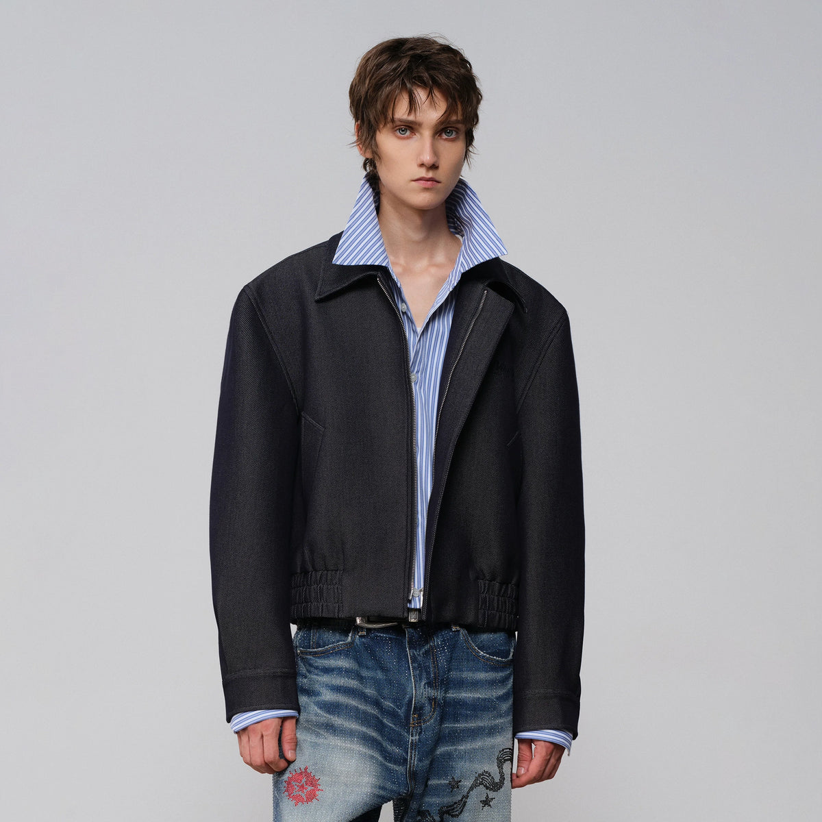 FACEONLAB Embroidered Spliced Shirt Jacket