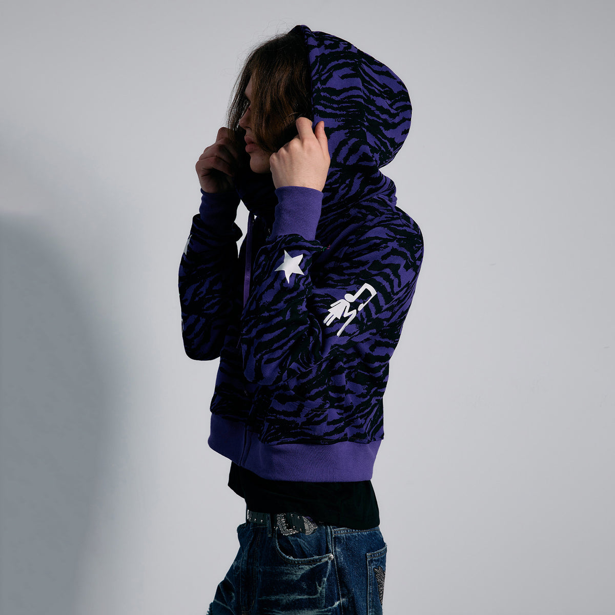 PAIKI Purple Tiger Graphic Zip-Up Hoodie