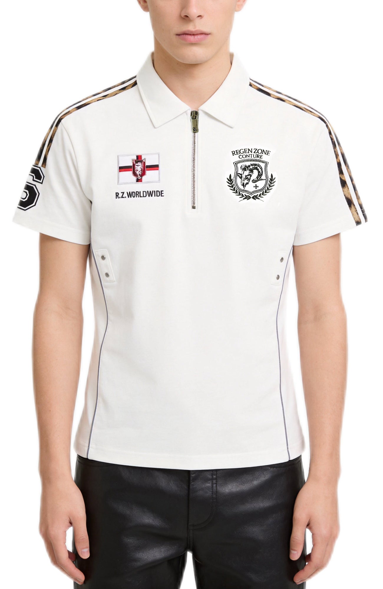 REGEN ZONE Leopard Stripe Reflective Polo T-Shirt