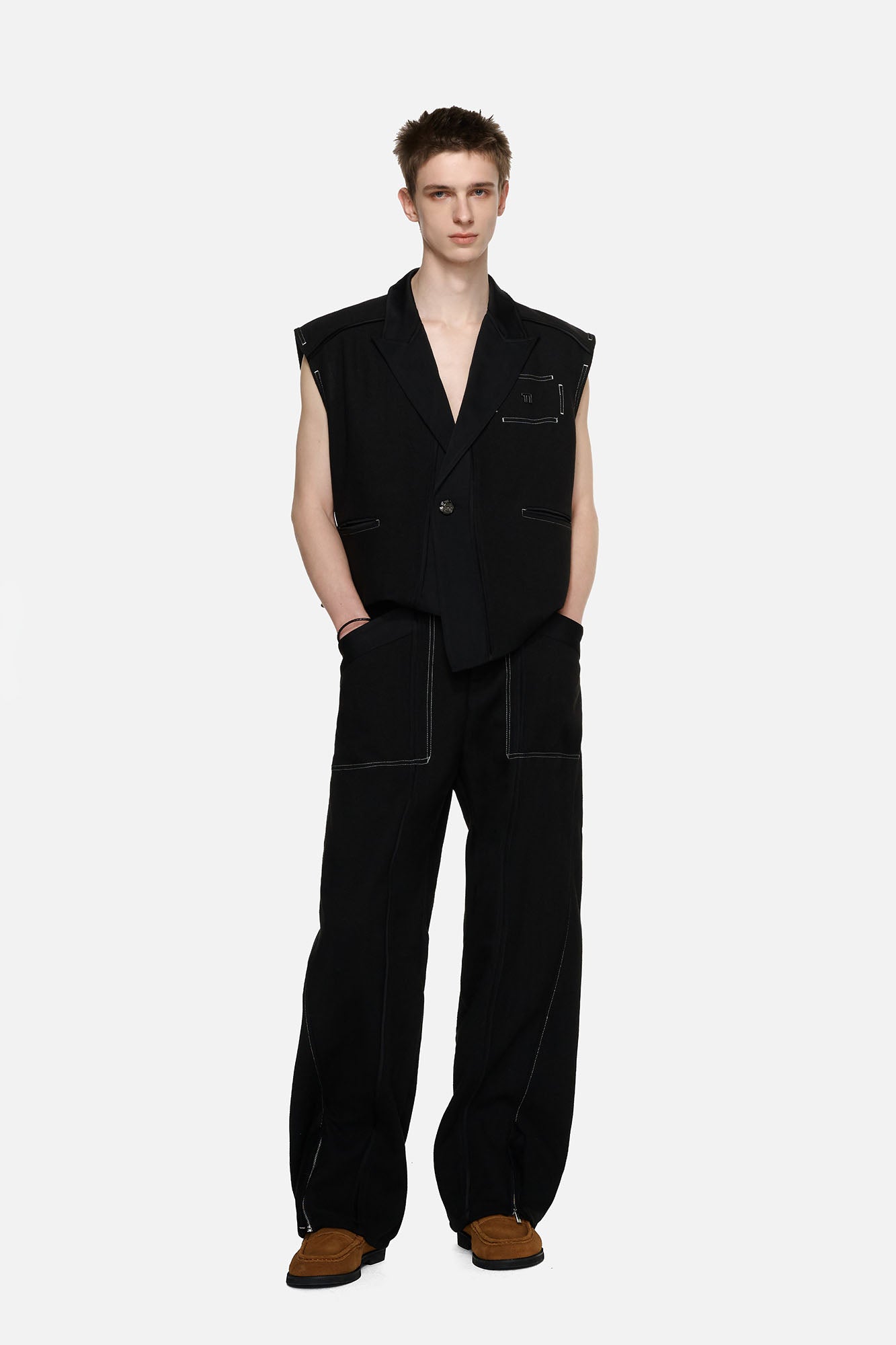 TIWILLTANG Asymmetrical Lapel Vest Black