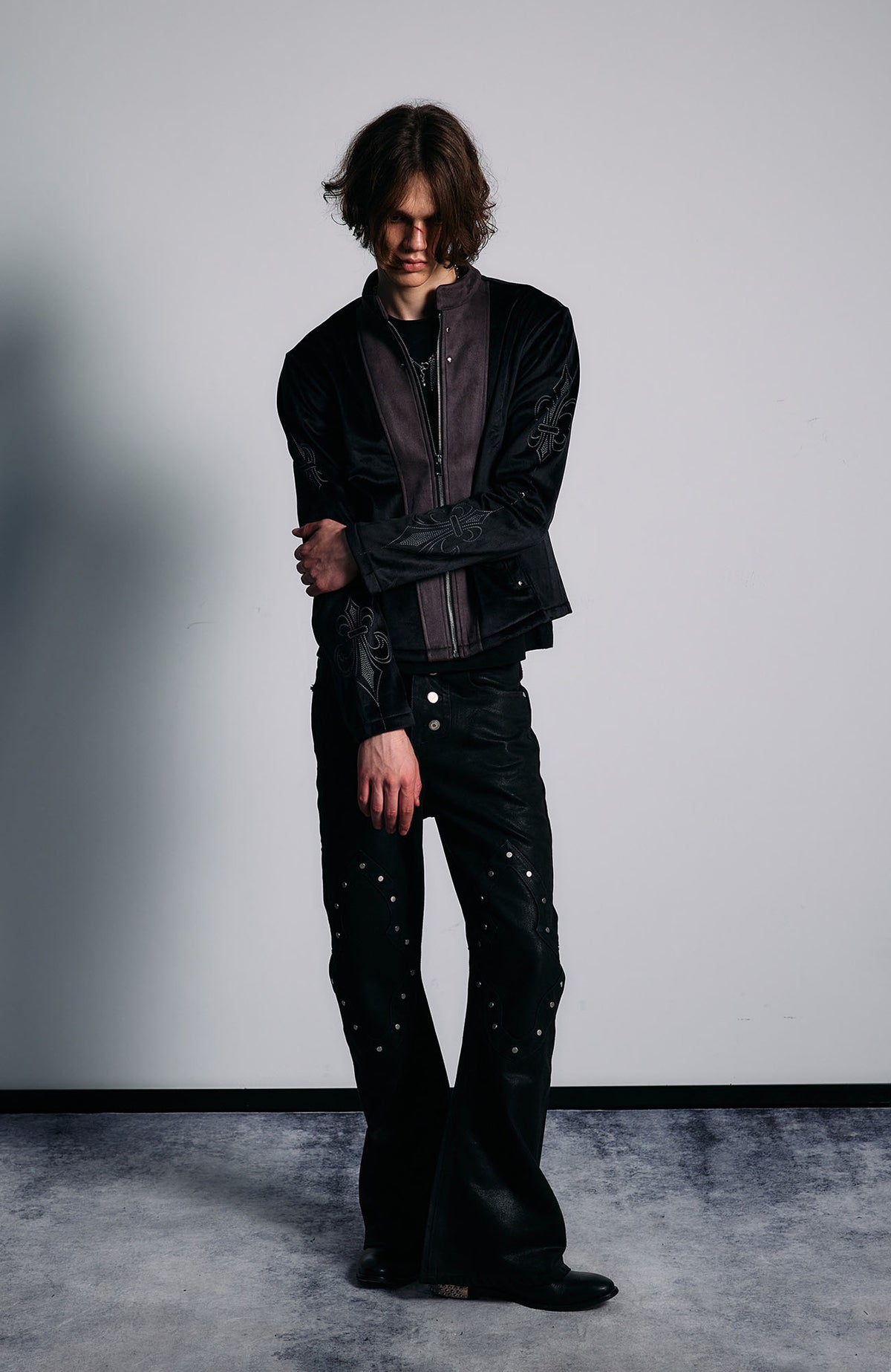 PAIKI Iris Totem Spliced Suede Fitted Jacket