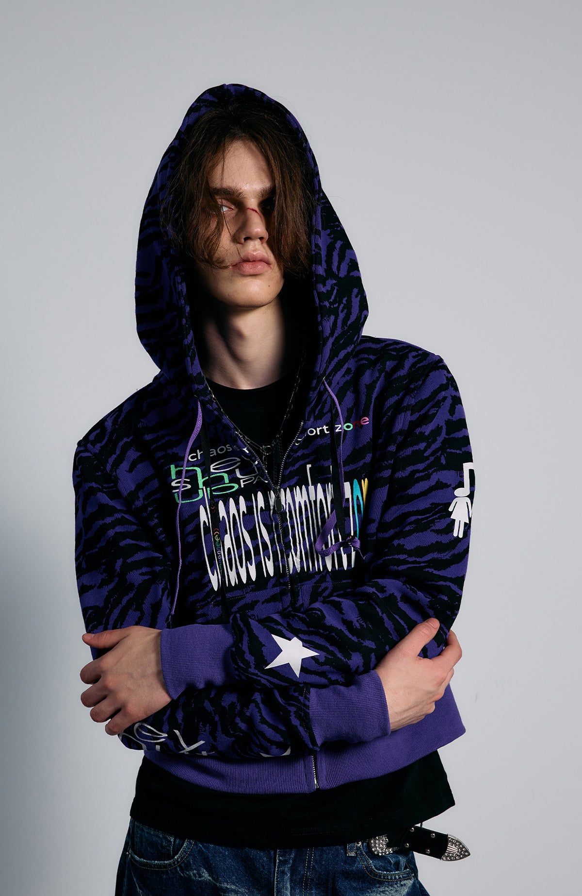 PAIKI Purple Tiger Graphic Zip-Up Hoodie