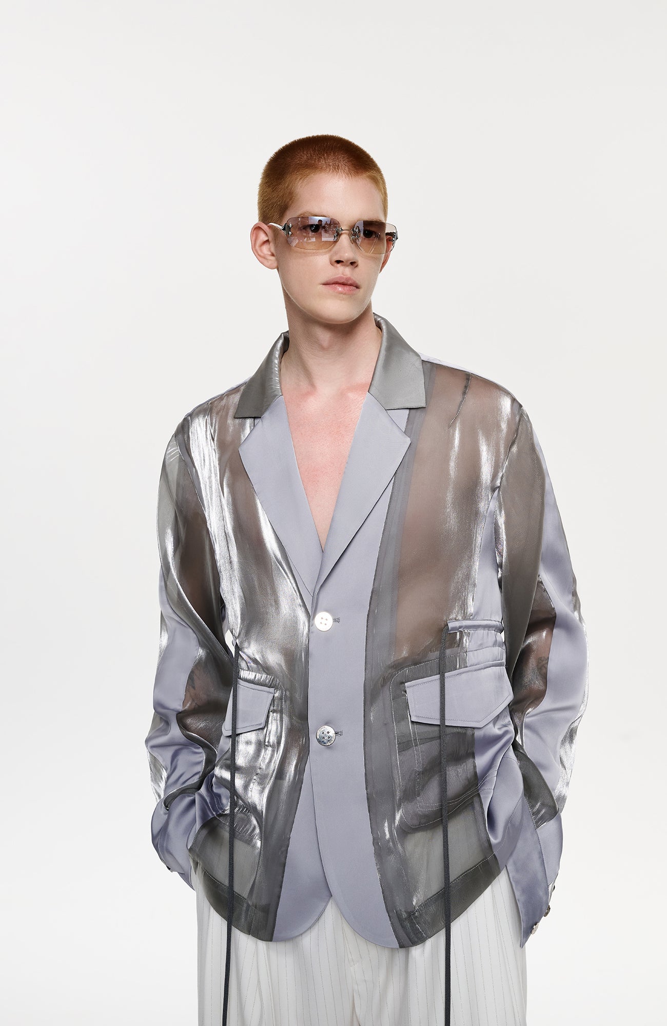 TIWILLTANG Drawstring Lustrous Paneled Blazer