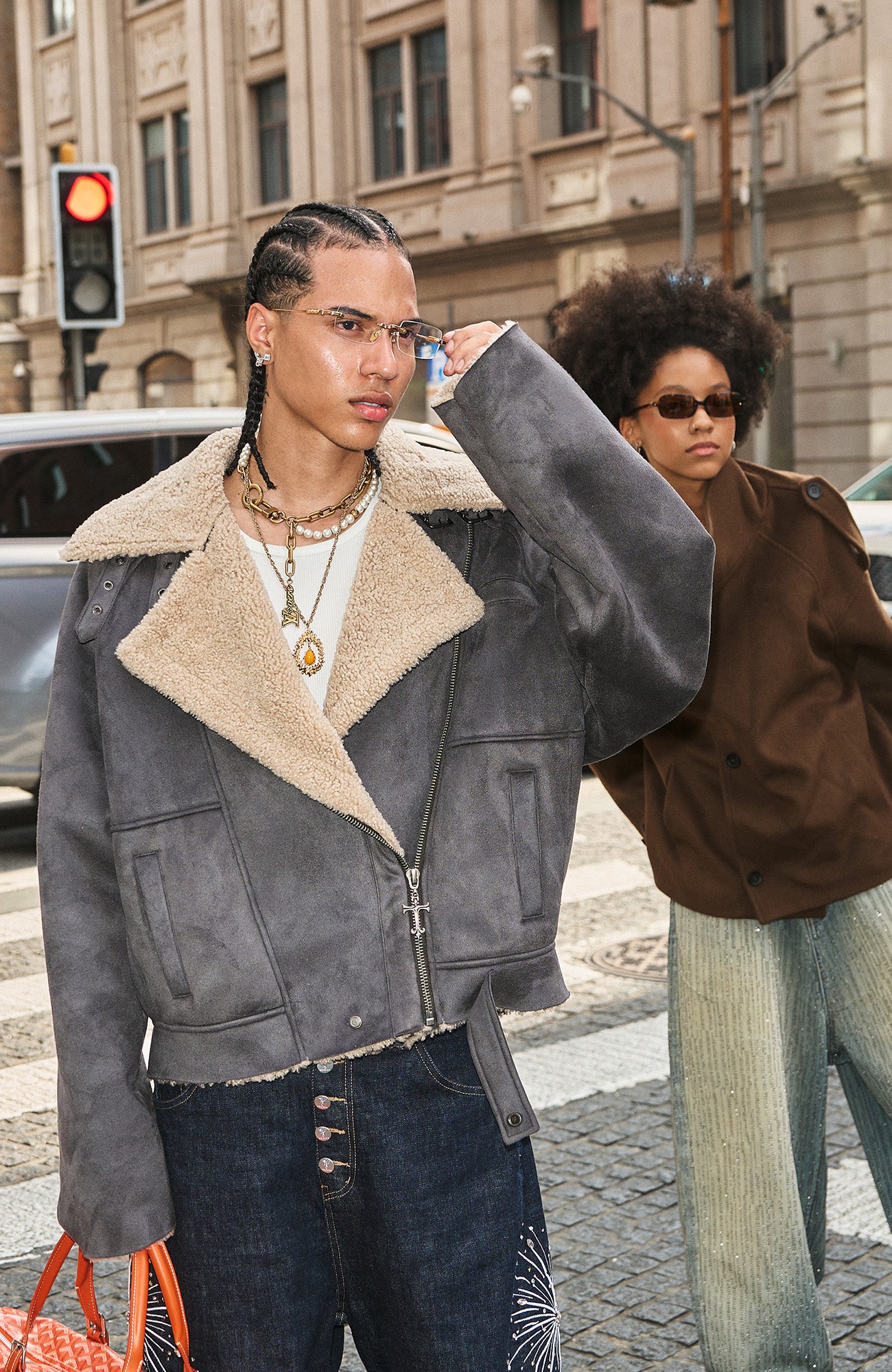 STEEPC Asym Zip Suede Shearling Jacket