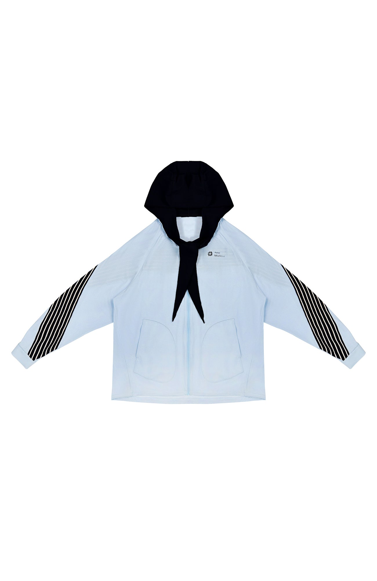 MIICHOUS Contrast Stripes Hooded Tie-Neck Sun Protection Jacket, premium urban and streetwear designers apparel on PROJECTISR.com, MIICHOUS