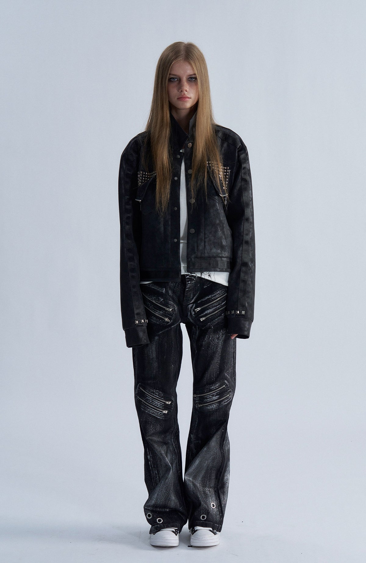 PAIKI Studded Zip-Up Biker Jacket