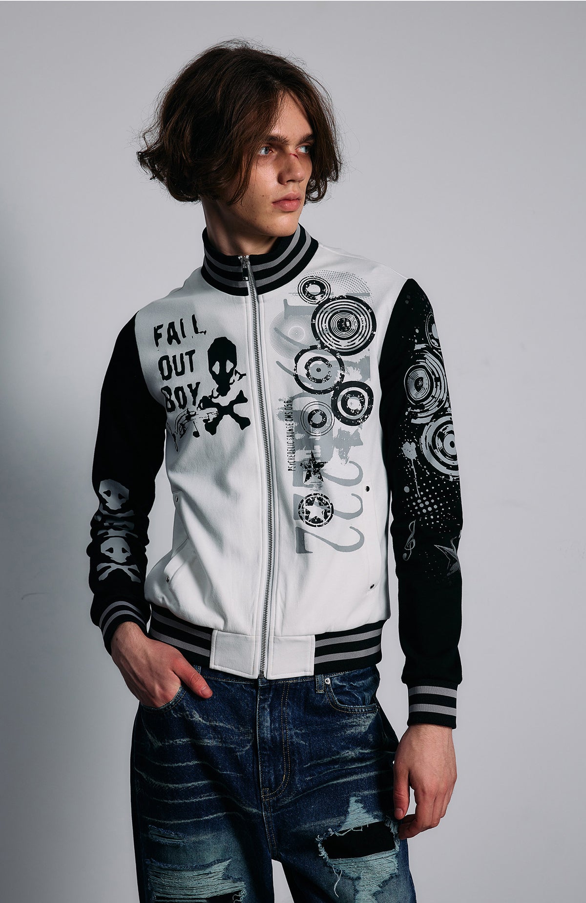 PAIKI Skull Graphic Slim Zip-Up Hoodie Jacket