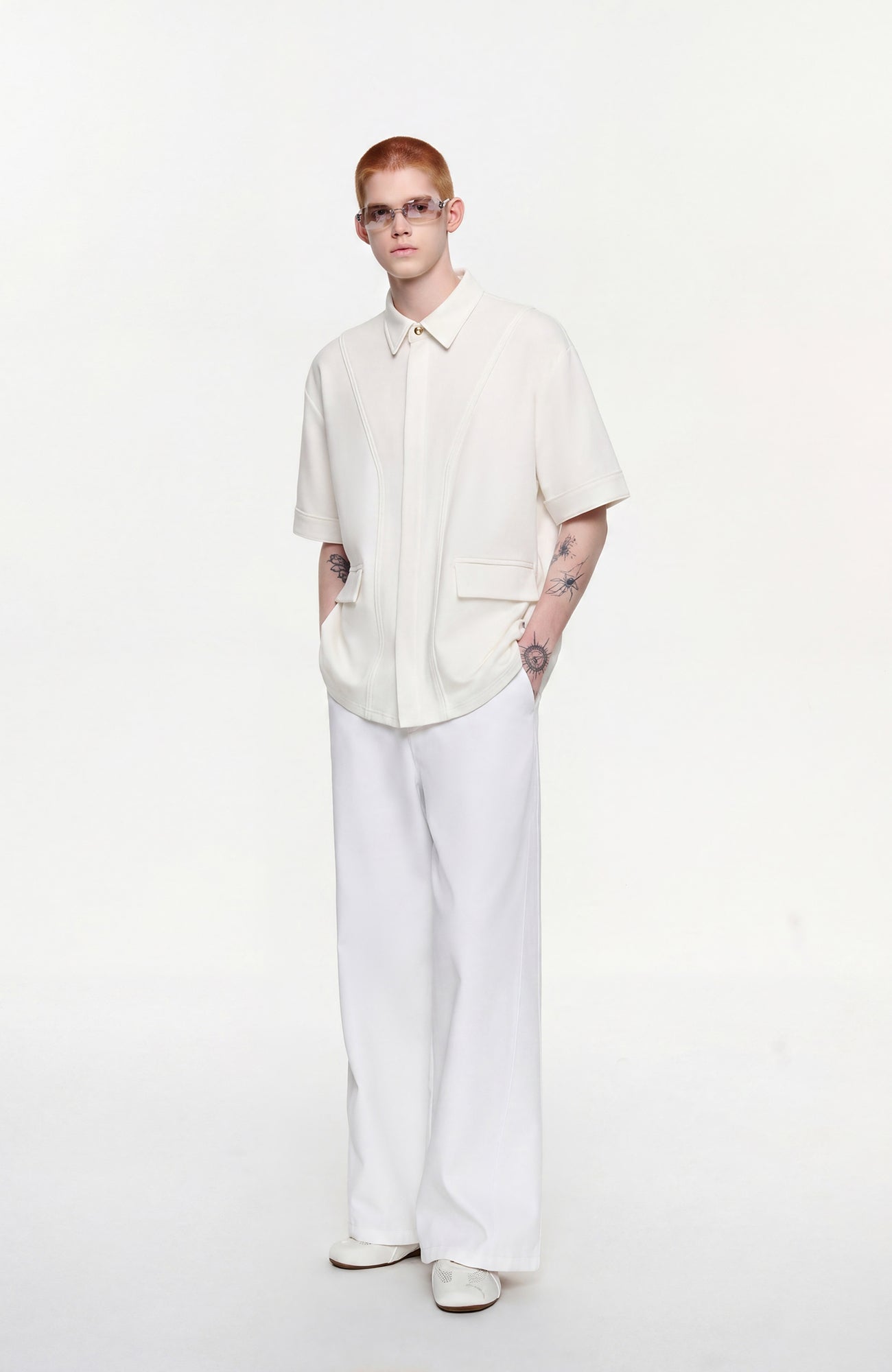 TIWILLTANG Hidden Placket Detachable Hood Half Shirt
