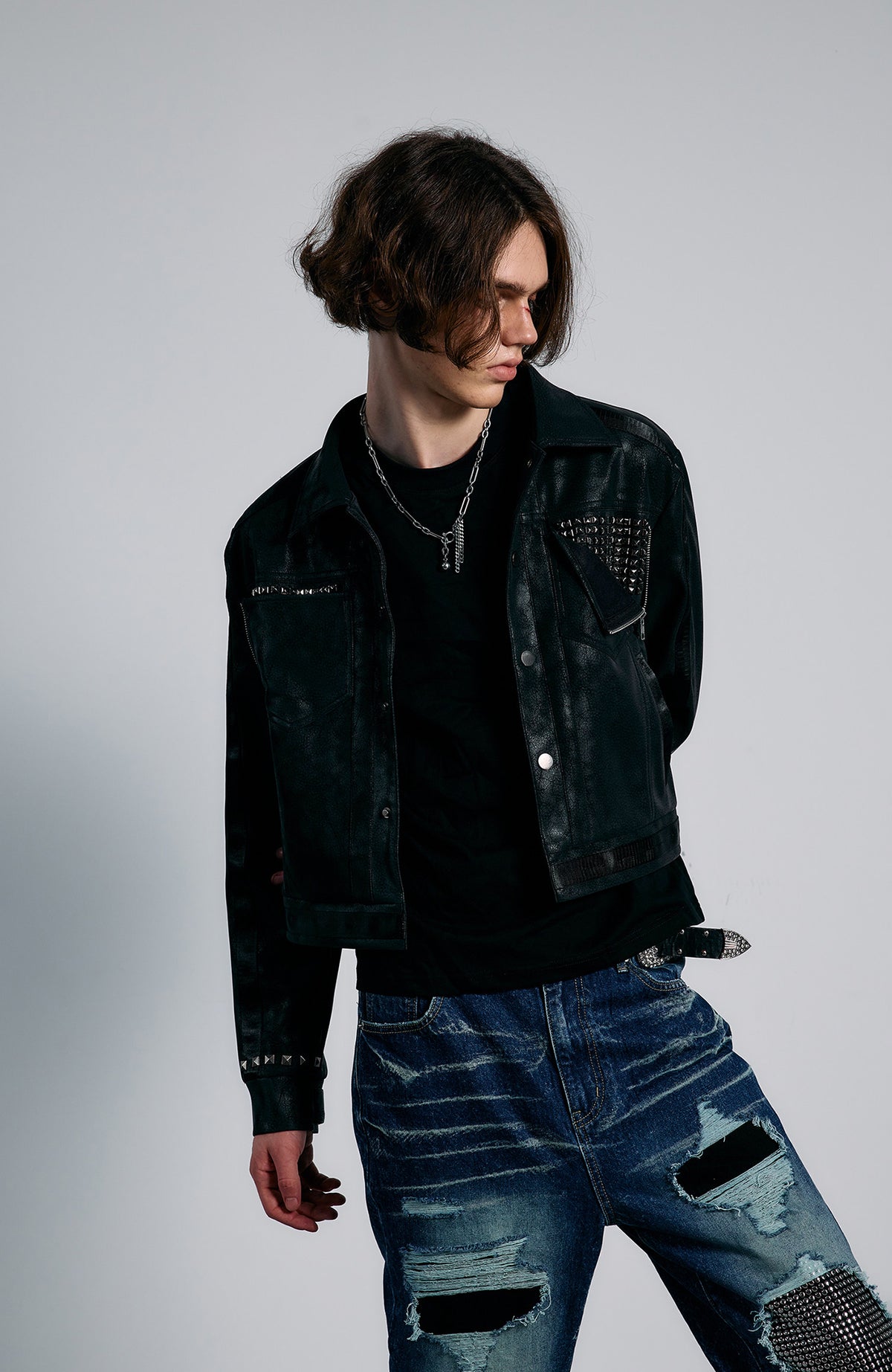 PAIKI Studded Zip-Up Biker Jacket