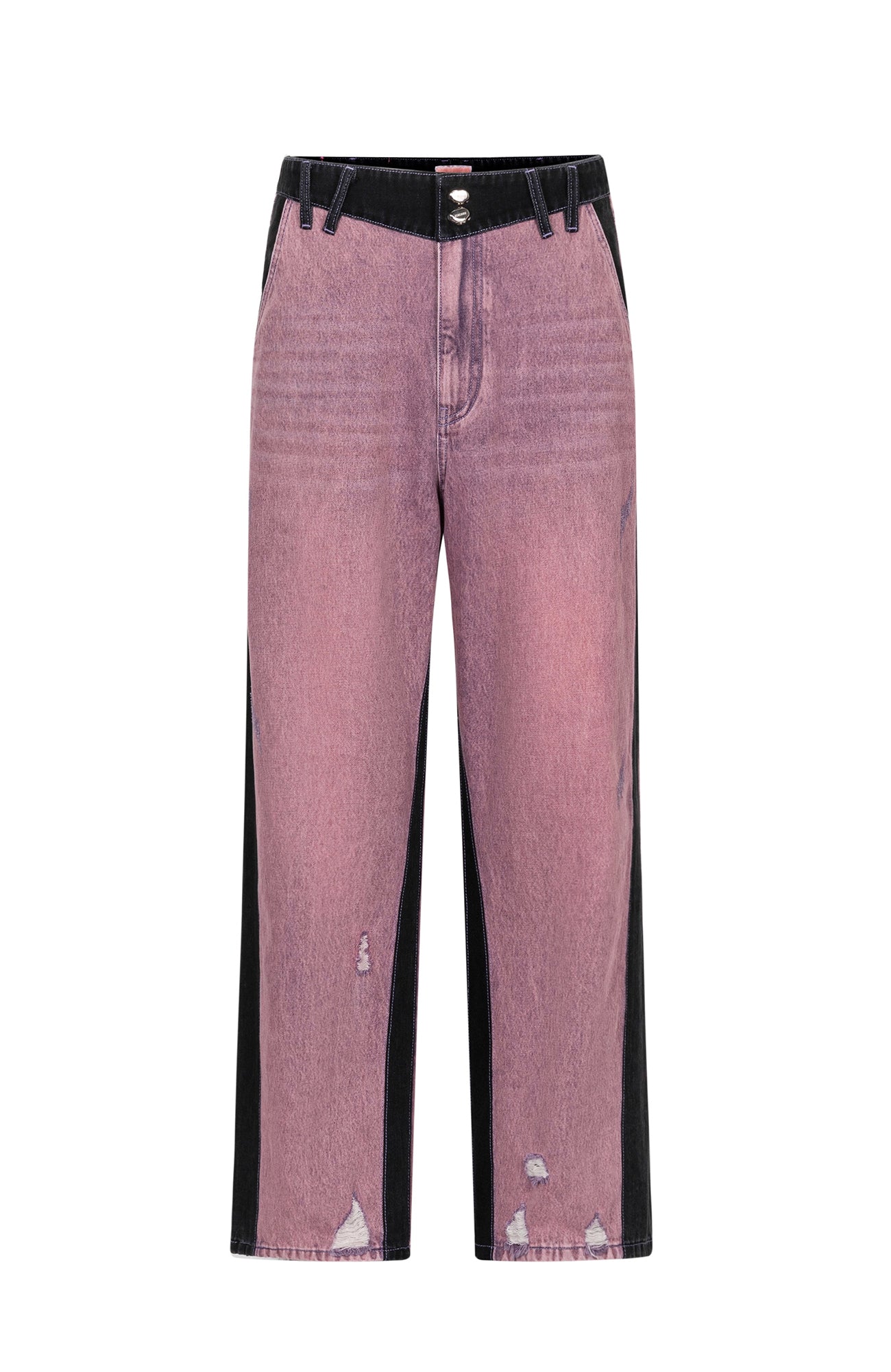 TIWILLTANG Distressed Contrast Paneled Wide-Leg Jeans, premium urban and streetwear designers apparel on PROJECTISR.com, TIWILLTANG