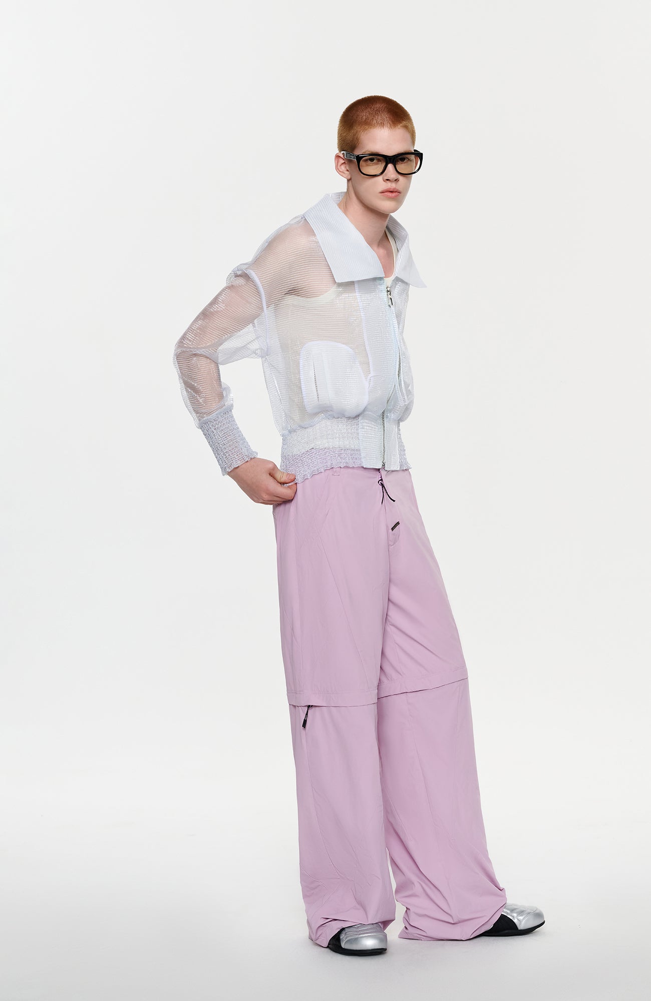 TIWILLTANG Sheer Zip-Up Cropped Jacket