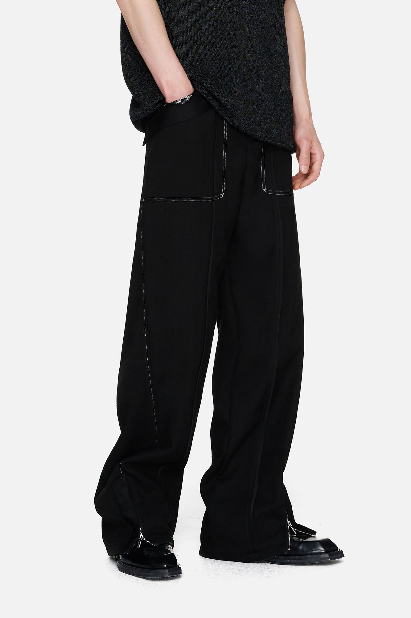 TIWILLTANG Paneled Zipper-Hem Wide-Leg Pants Black