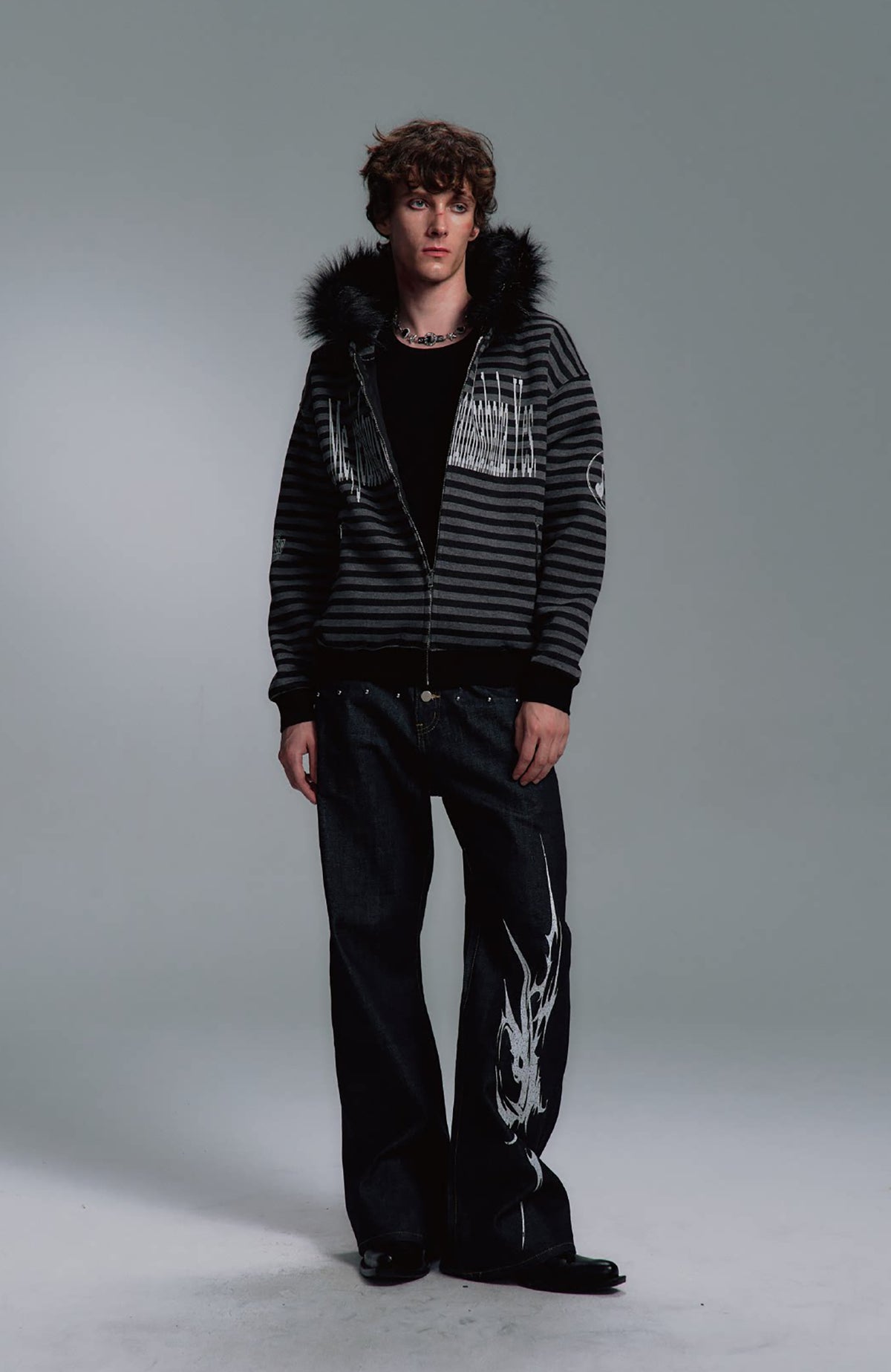 PAIKI Striped Ribbed Hooded Cardigan Sweater