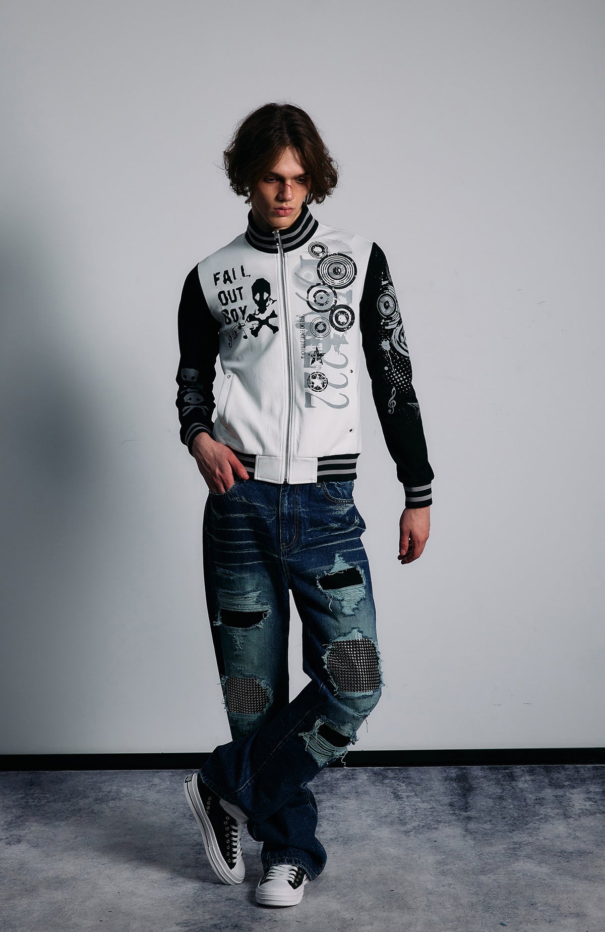 PAIKI Skull Graphic Slim Zip-Up Hoodie Jacket