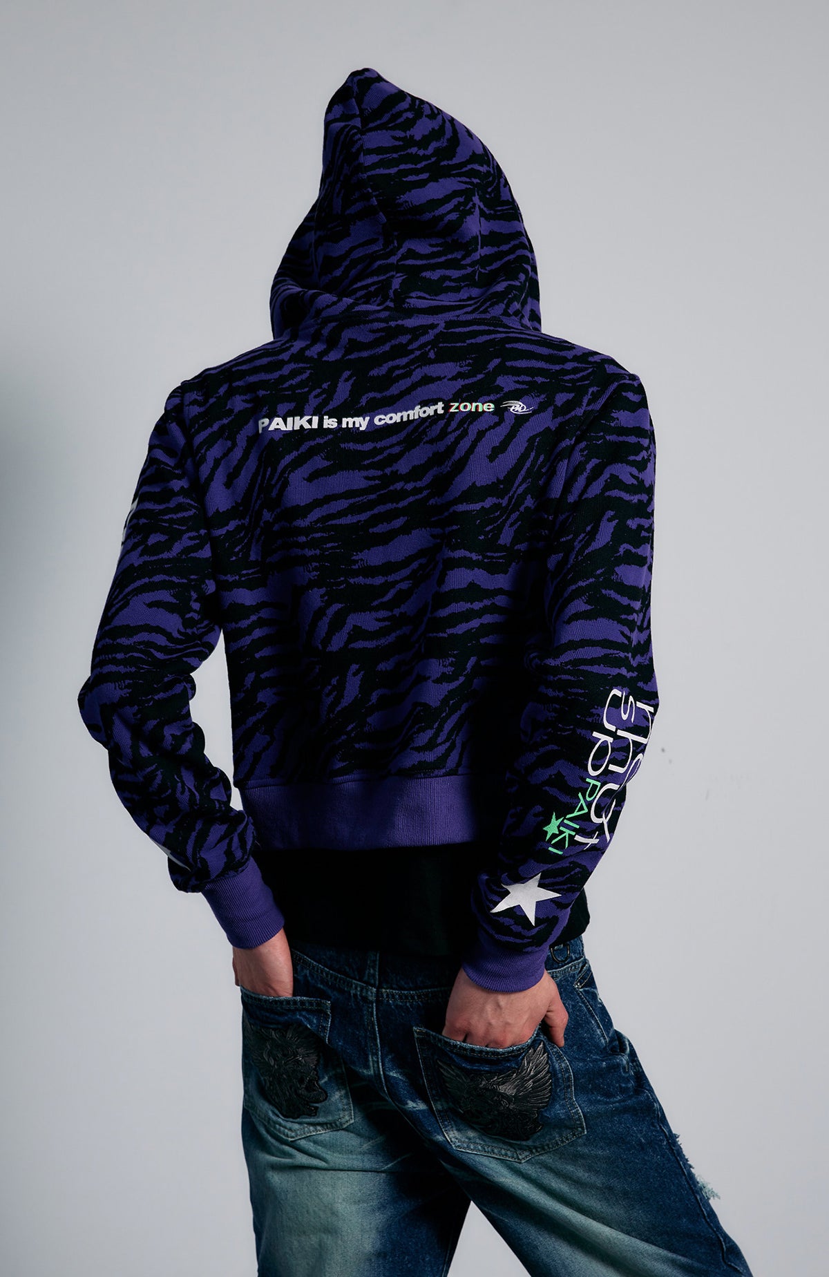 PAIKI Purple Tiger Graphic Zip-Up Hoodie