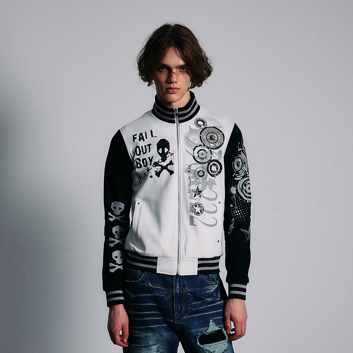 PAIKI Skull Graphic Slim Zip-Up Hoodie Jacket