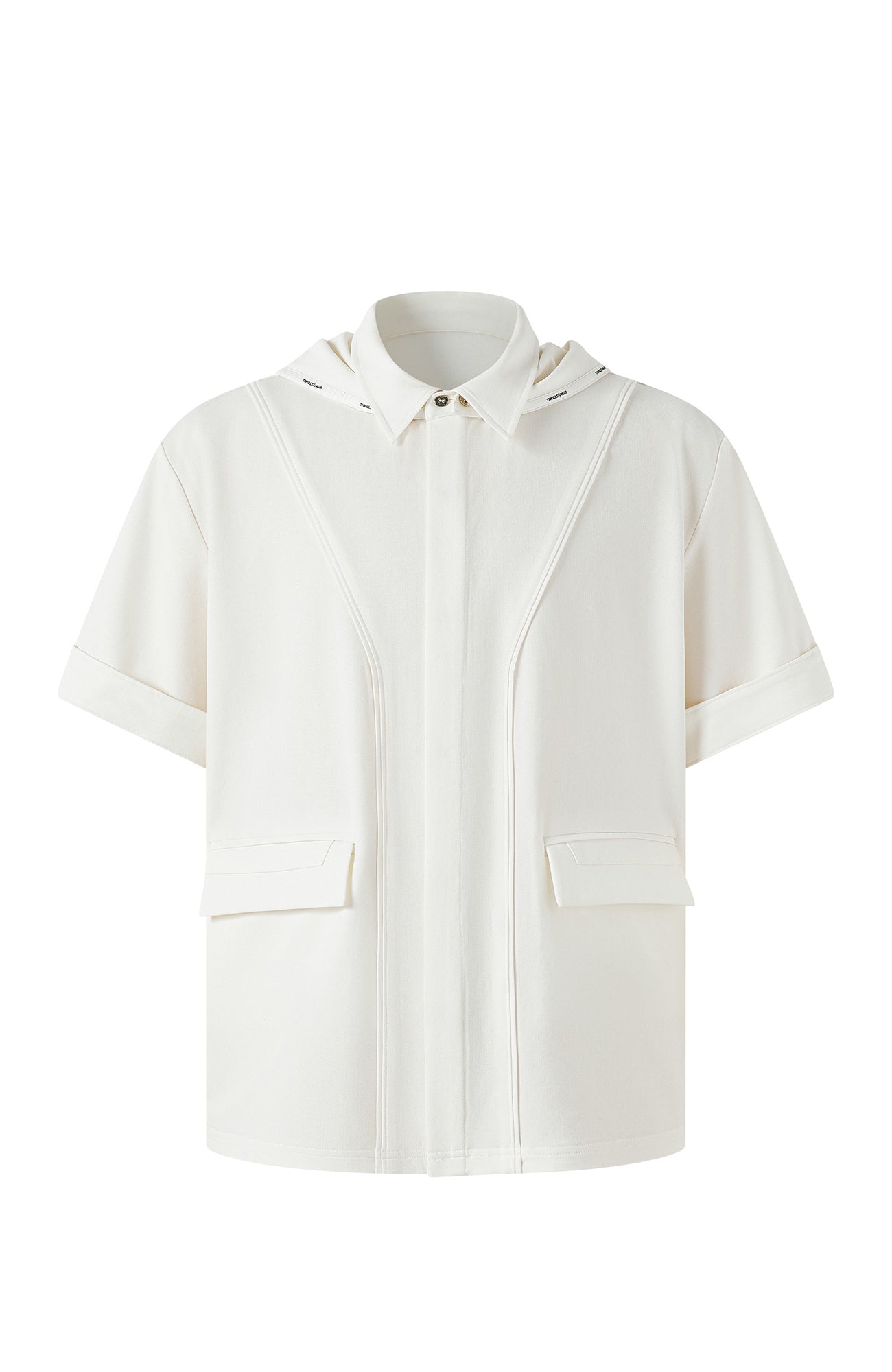 TIWILLTANG Hidden Placket Detachable Hood Half Shirt