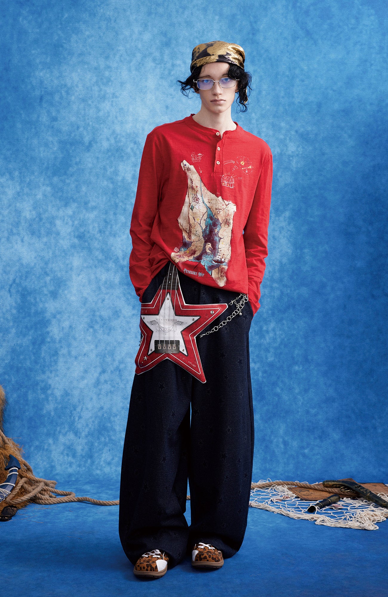 OIPWORD Star-Jacquard Wide-Leg Pants