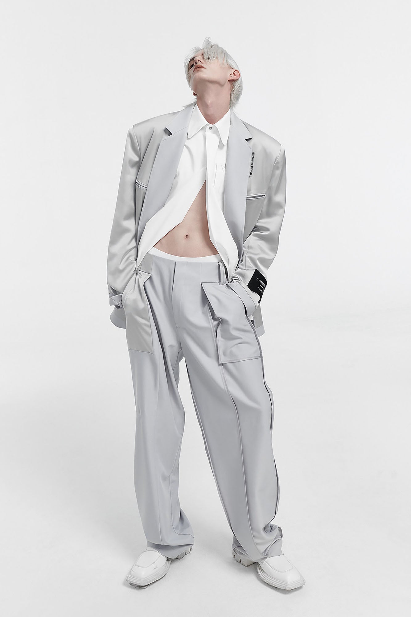 TIWILLTANG Satin Panel Straight-Leg Pants