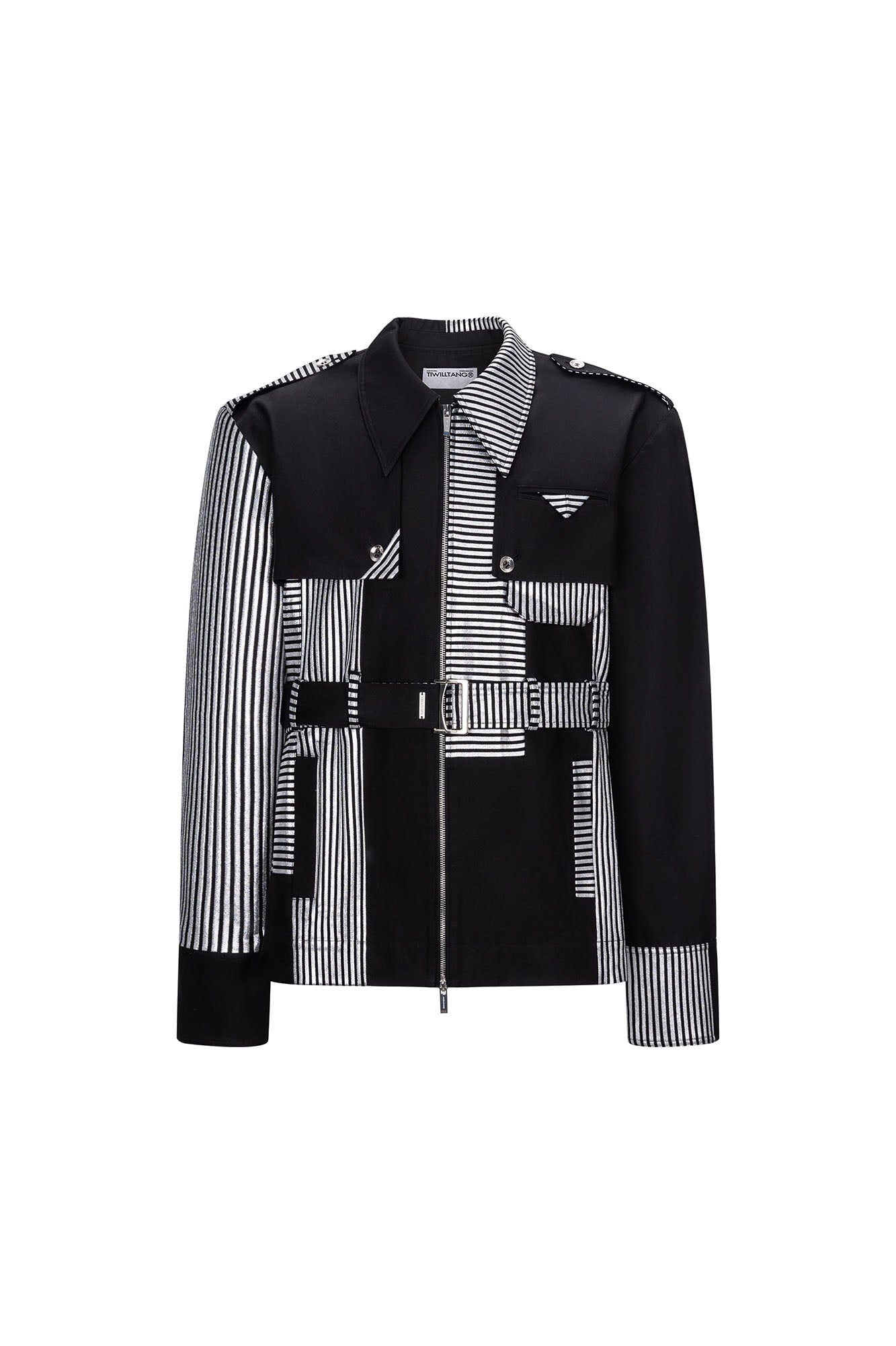 TIWILLTANG Contrast Deconstructed Belted Zip-Up Shirt