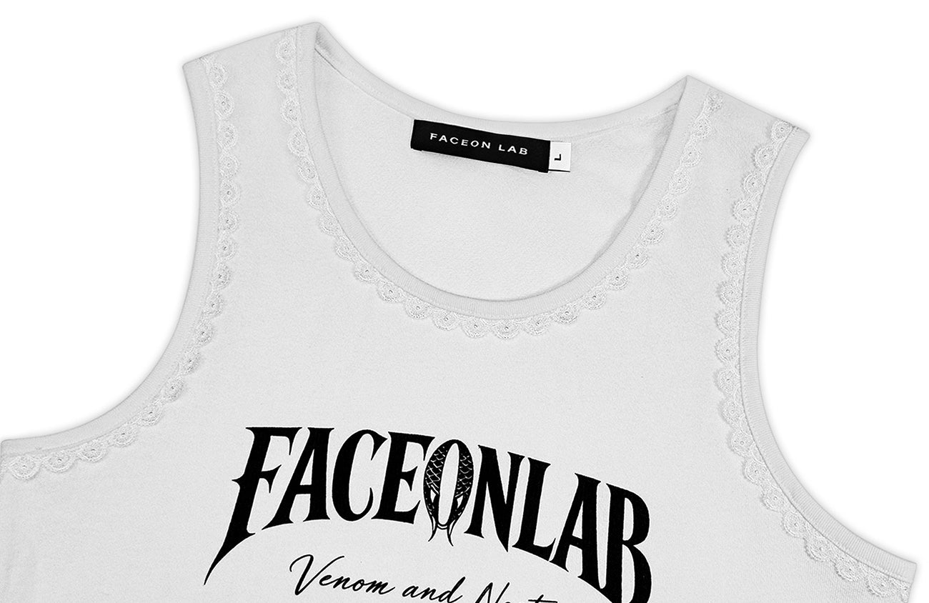 FACEONLAB Lace Trim Gothic Letters Sleeveless Tank