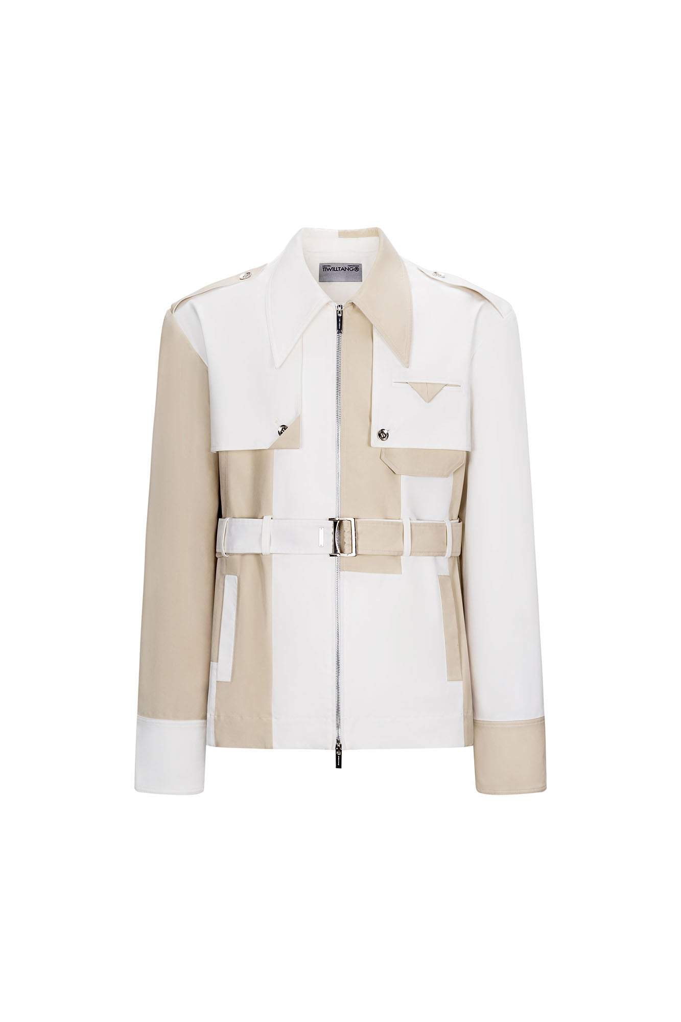 TIWILLTANG Contrast Deconstructed Belted Zip-Up Shirt