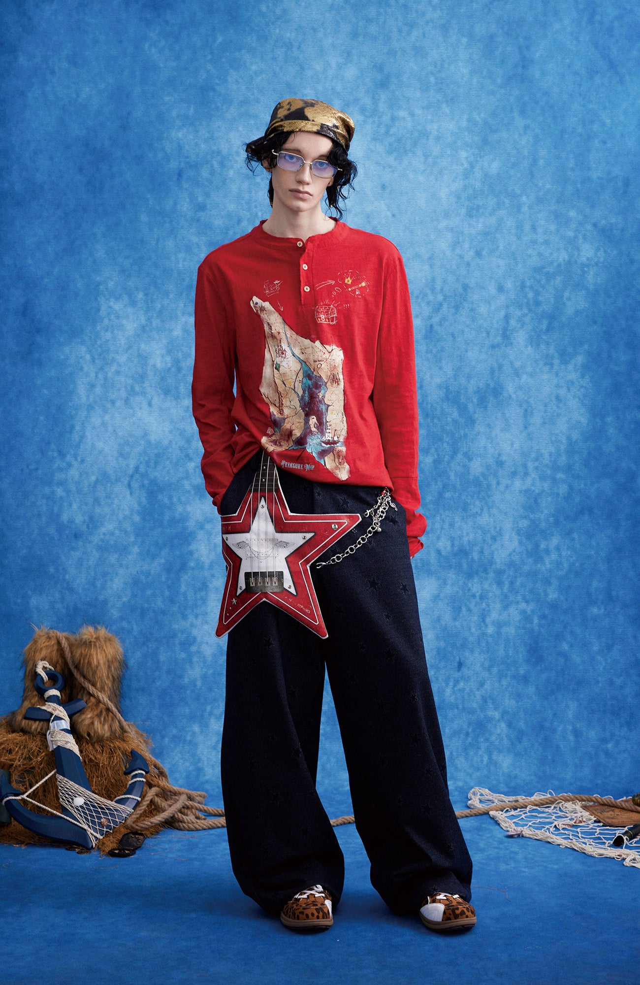 OIPWORD Star-Jacquard Wide-Leg Pants