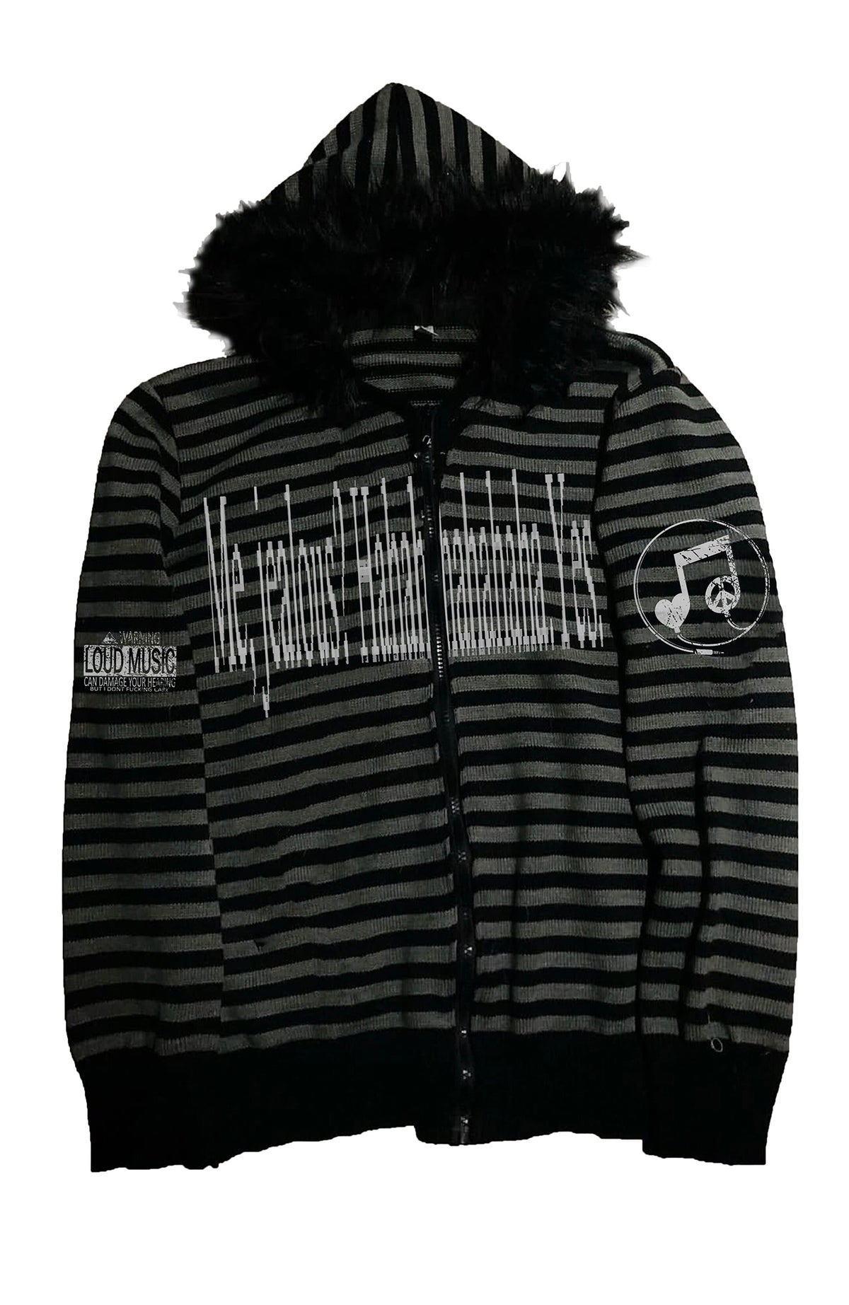 PAIKI Striped Ribbed Hooded Cardigan Sweater